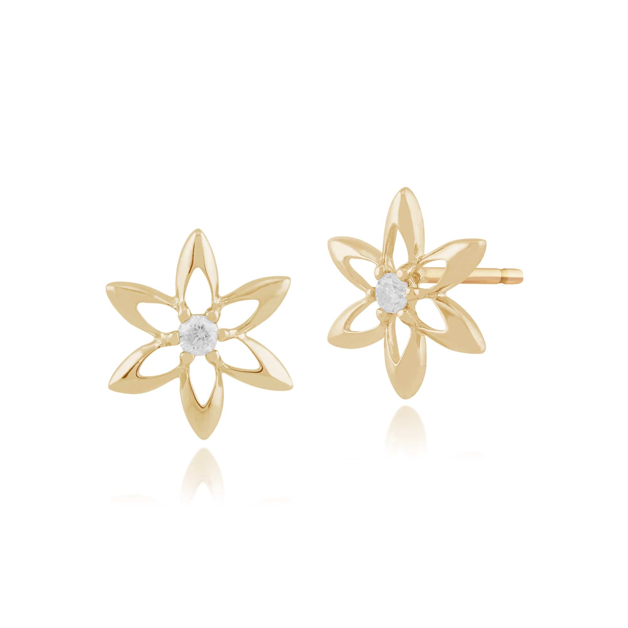 Floral Round Diamond Flower Frame Stud Earrings in 9ct Yellow Gold - Gemondo