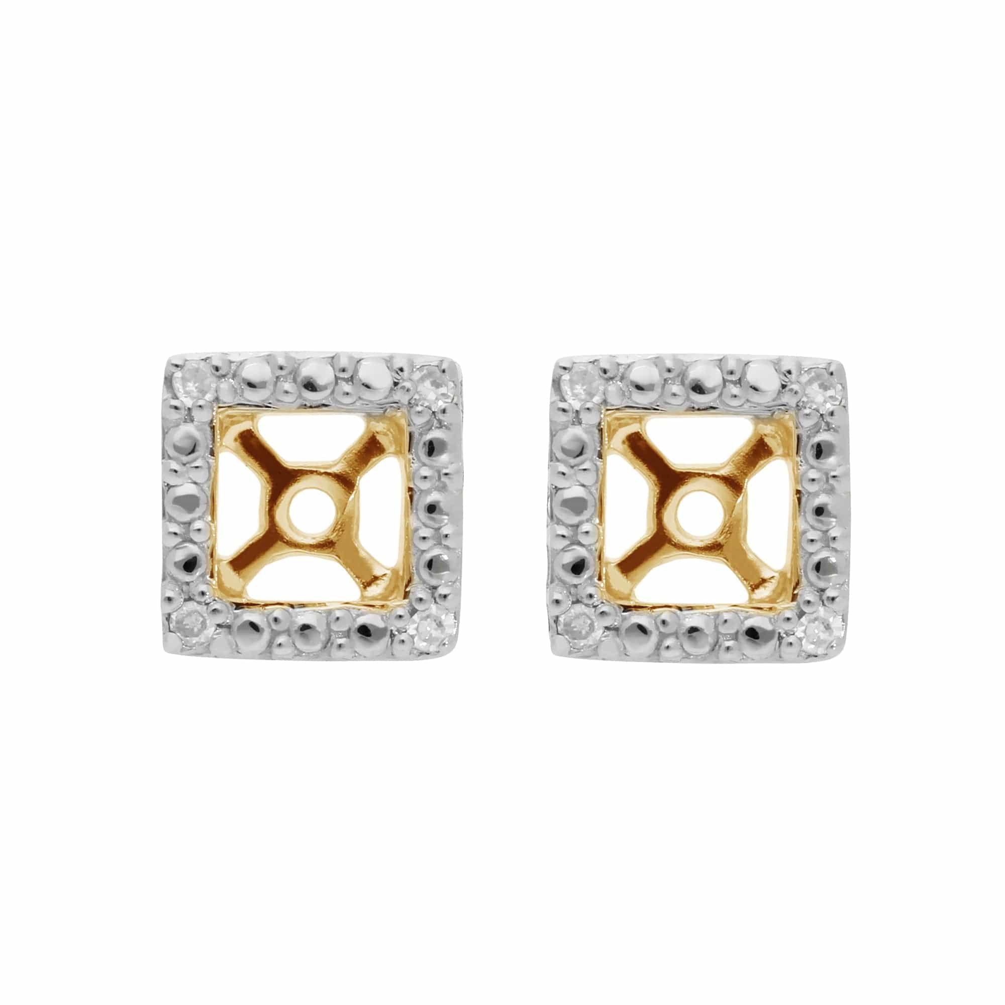 Classic Round Sapphire Stud Earrings with Detachable Diamond Square Earrings Jacket Set in 9ct Yellow Gold - Gemondo