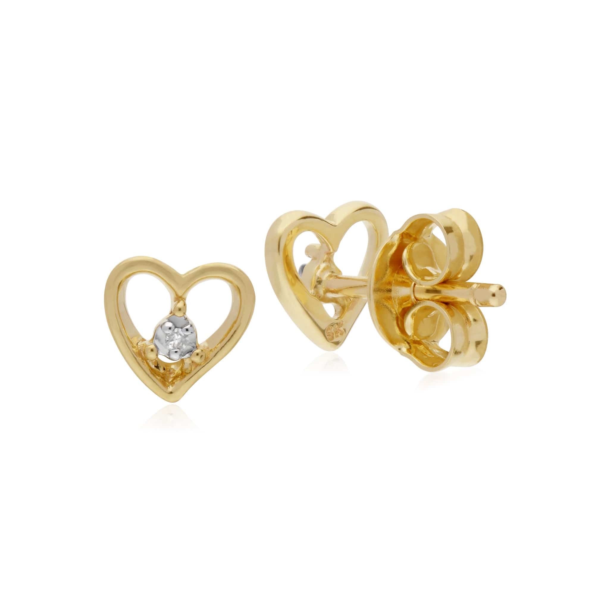191E0383019 Gemondo 9ct Yellow Gold Diamond Single Stone Heart Stud Earrings 2