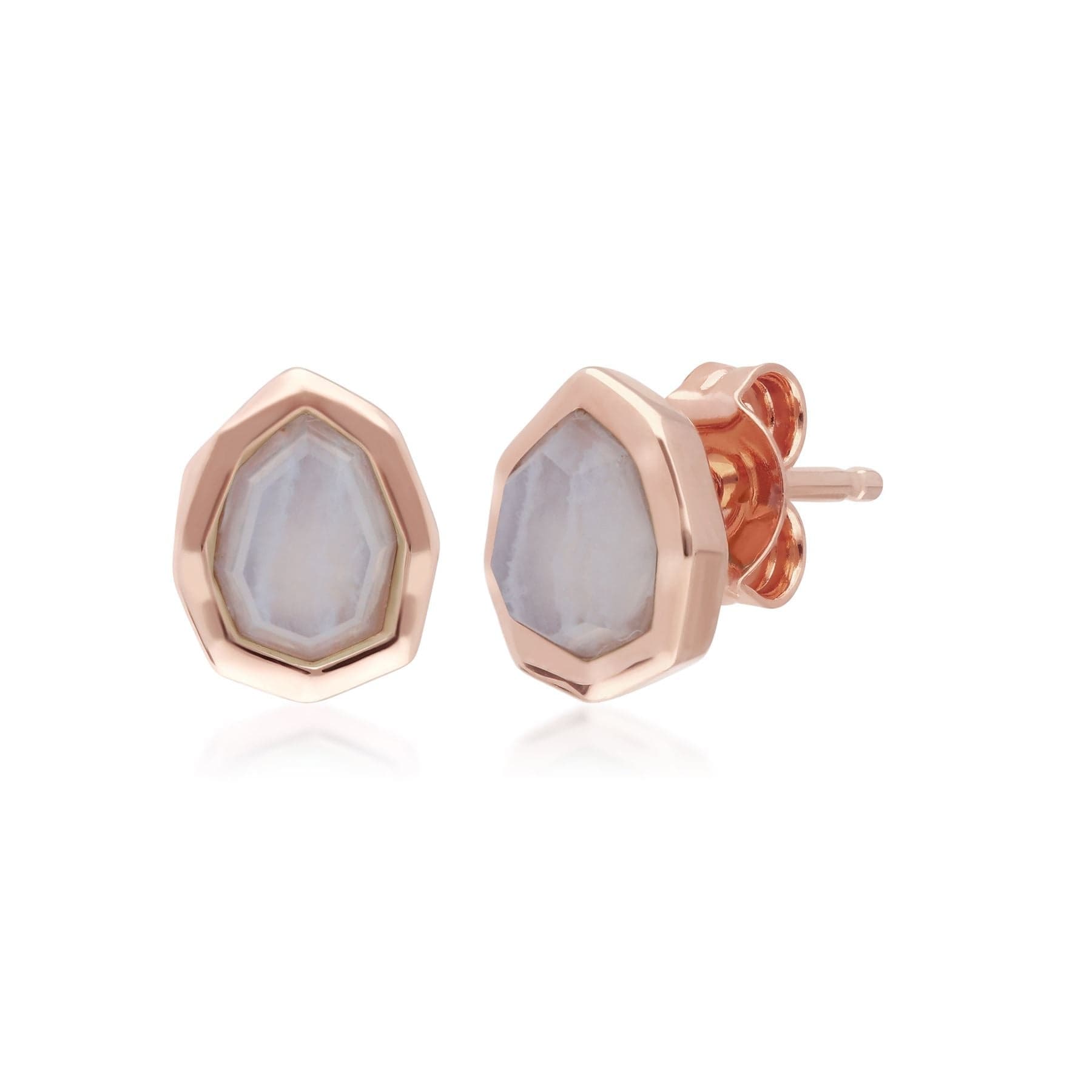 271E021201925 Irregular B Gem Blue Lace Agate Stud Earrings in Rose Gold Plated Silver 1