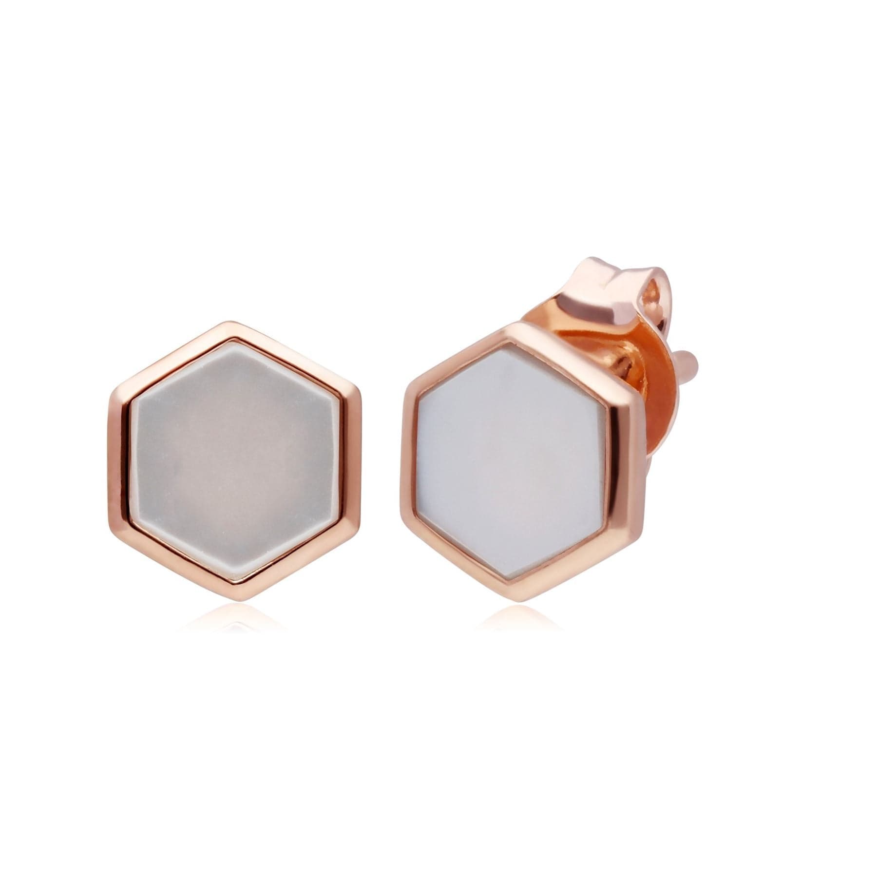 Micro Statement Mother of Pearl Stud Earrings in Rose Gold Plated 925 Sterling Silver