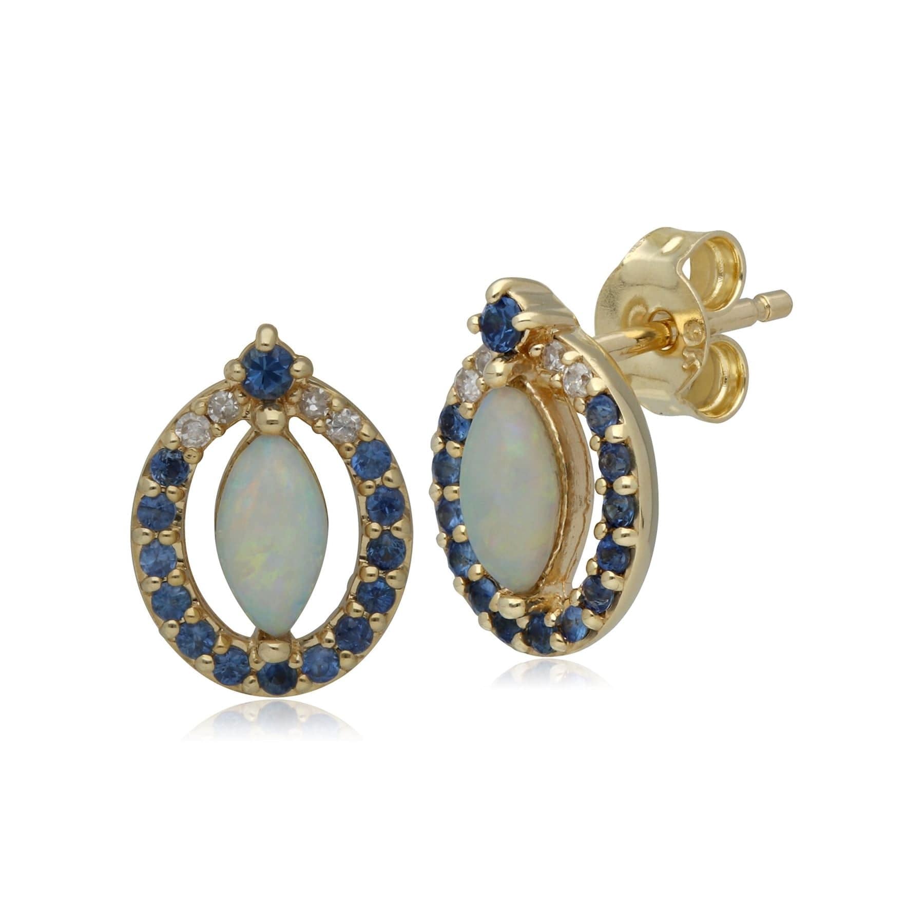 133E4013019 Classic Opal, Sapphire & Diamond Stud Earrings in 9ct Gold 1