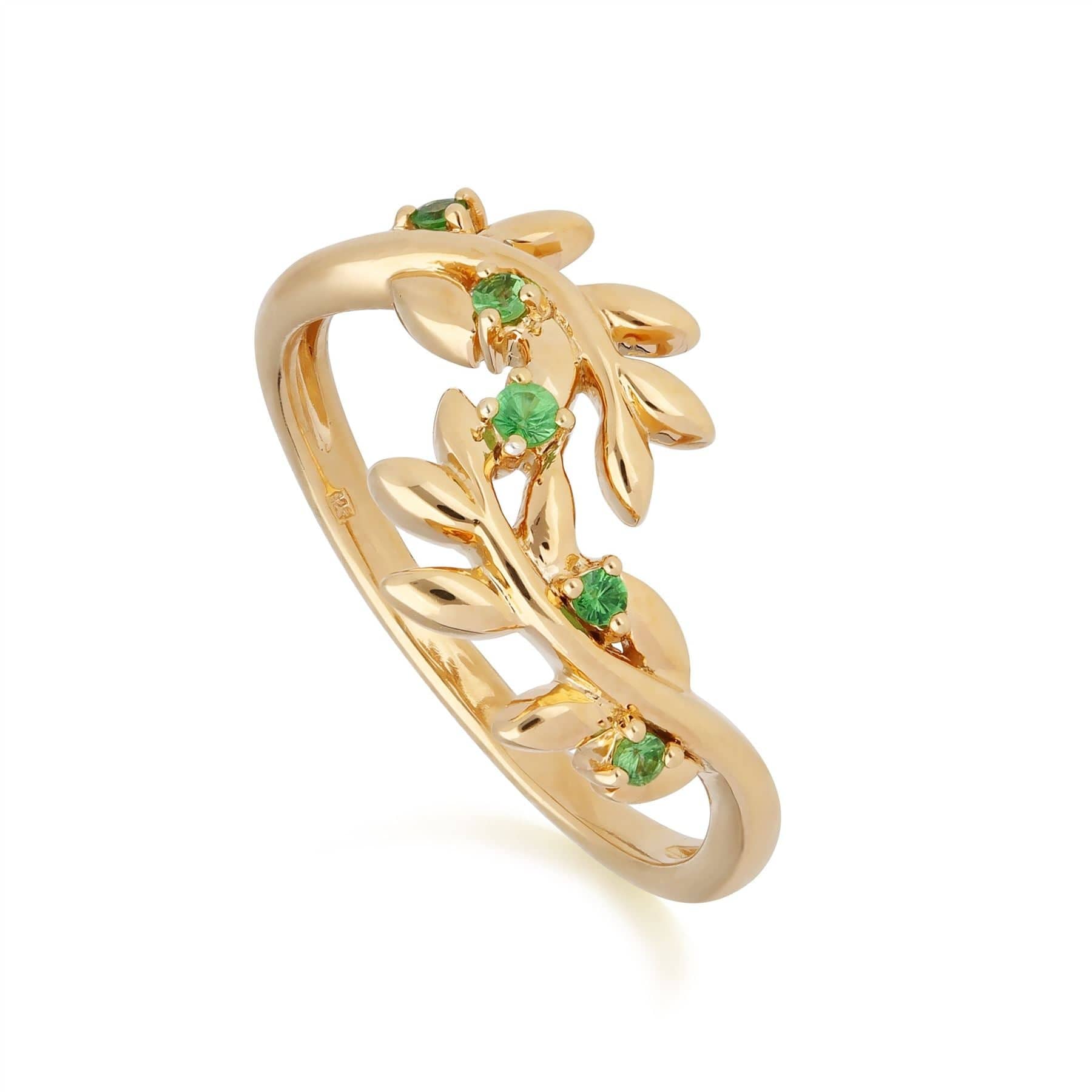 270R057801925 O Leaf Tsavorite Olive Branch Ring in Gold Plated Sterling Silver 1