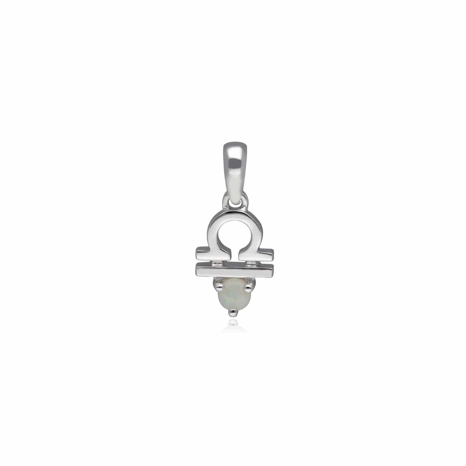 9ct White Gold Opal Libra Zodiac Necklace 