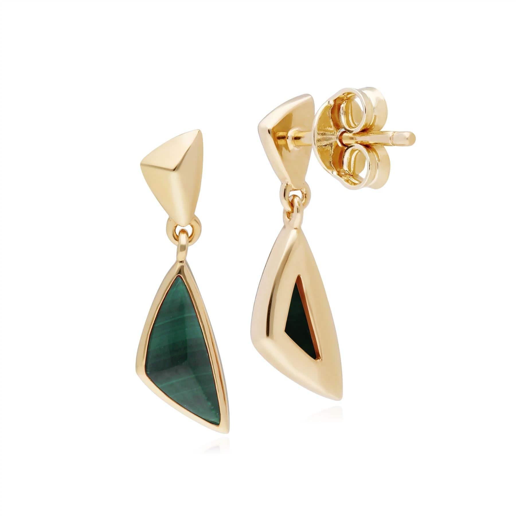 270E027702925 Micro Statement Malachite Drop Earrings in Gold Plated Silver 2