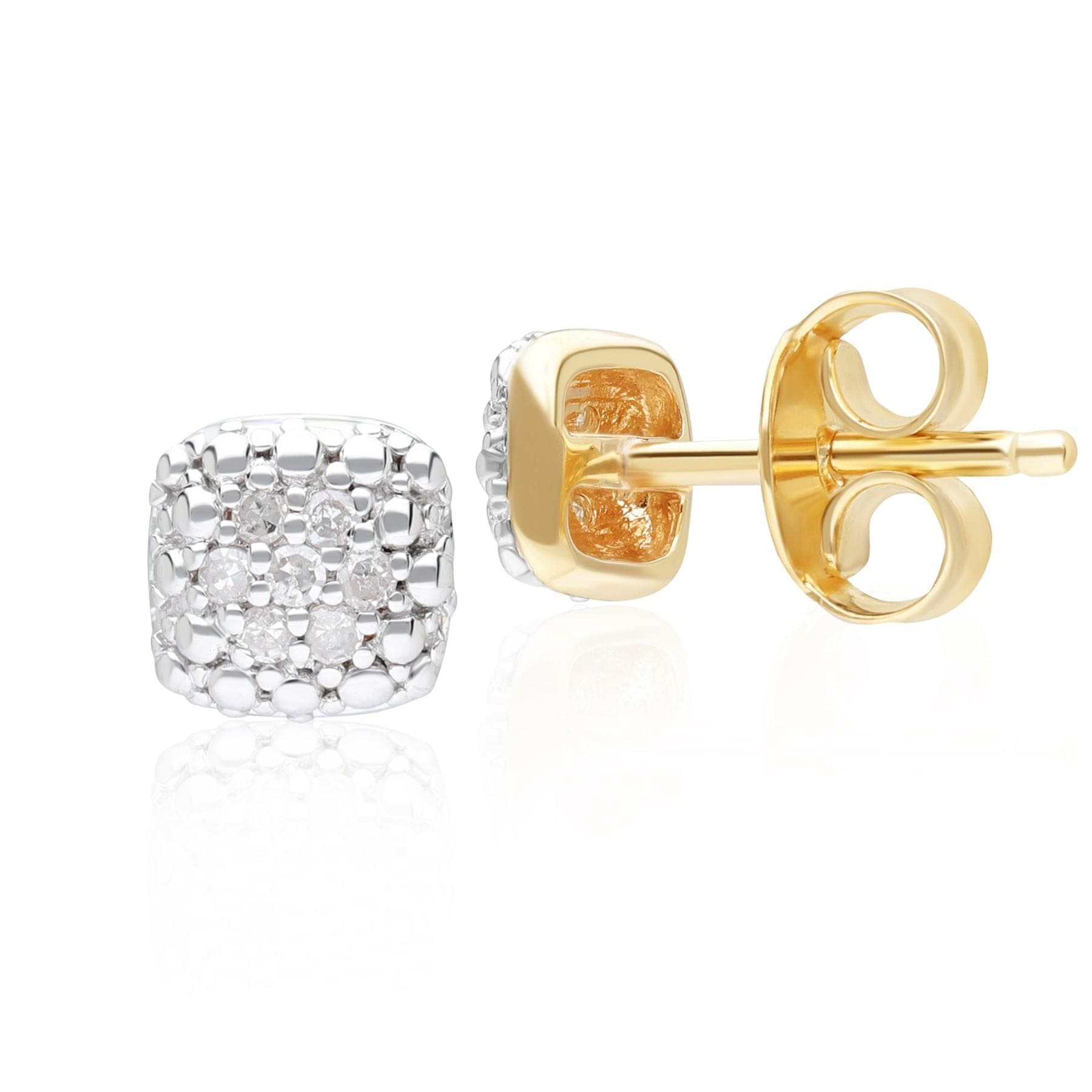 191E0429019 Diamond Pave Square Stud Earrings 9ct Yellow Gold Side