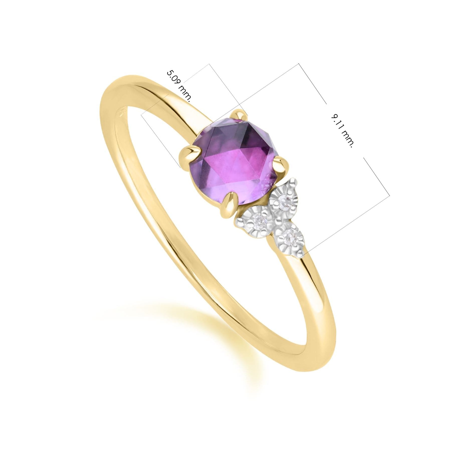135R2056019 Classic Amethyst & Diamond Ring in 9ct Yellow Gold Dimensions