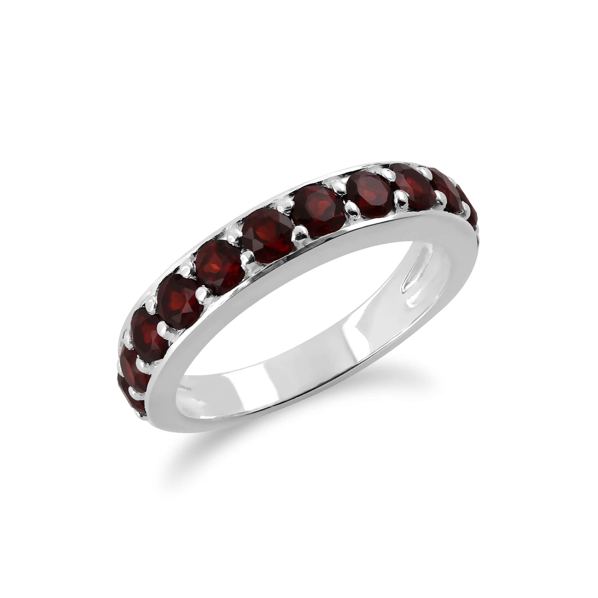 212R010602925 Classic Round Garnet Half Eternity Ring in 925 Sterling Silver 2