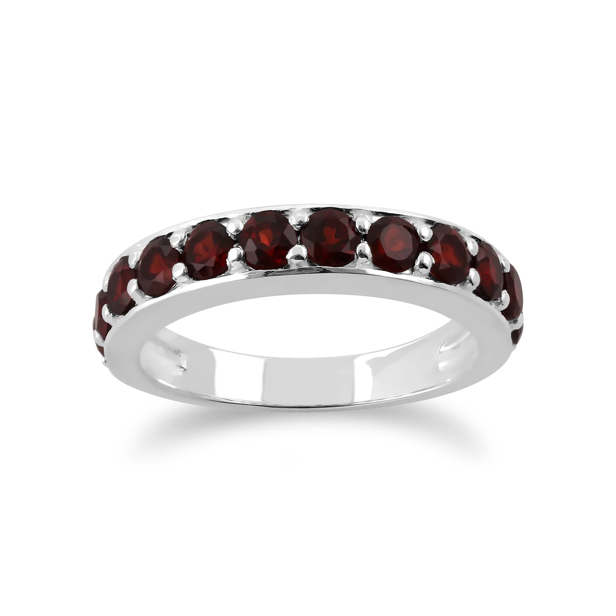 Classic Round Garnet Half Eternity Ring in 925 Sterling Silver - Gemondo