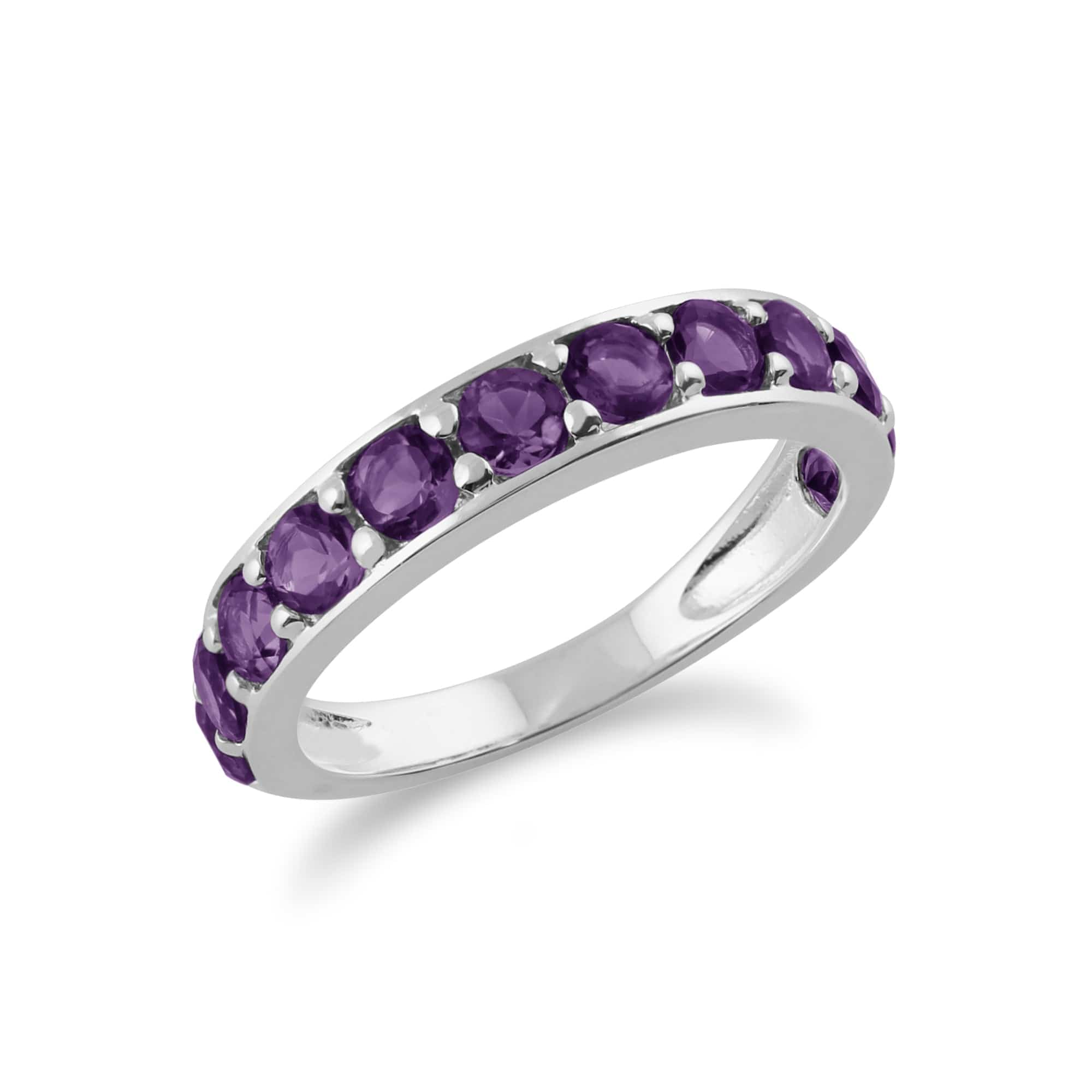 Classic Round Amethyst Half Eternity Ring in 925 Sterling Silver 2