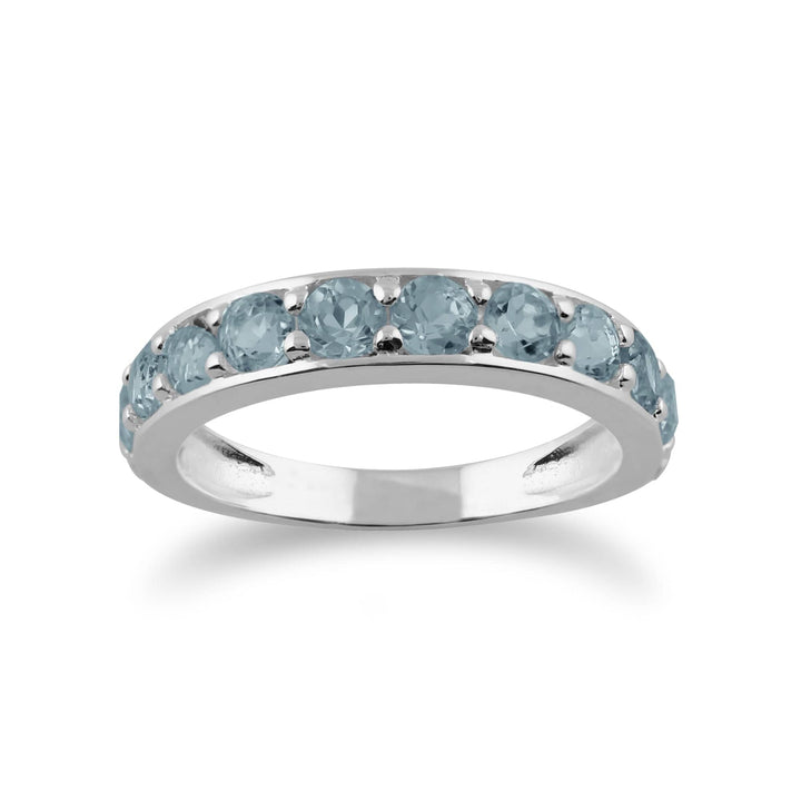 Classic Round Blue Topaz Half Eternity Ring in 925 Sterling Silver