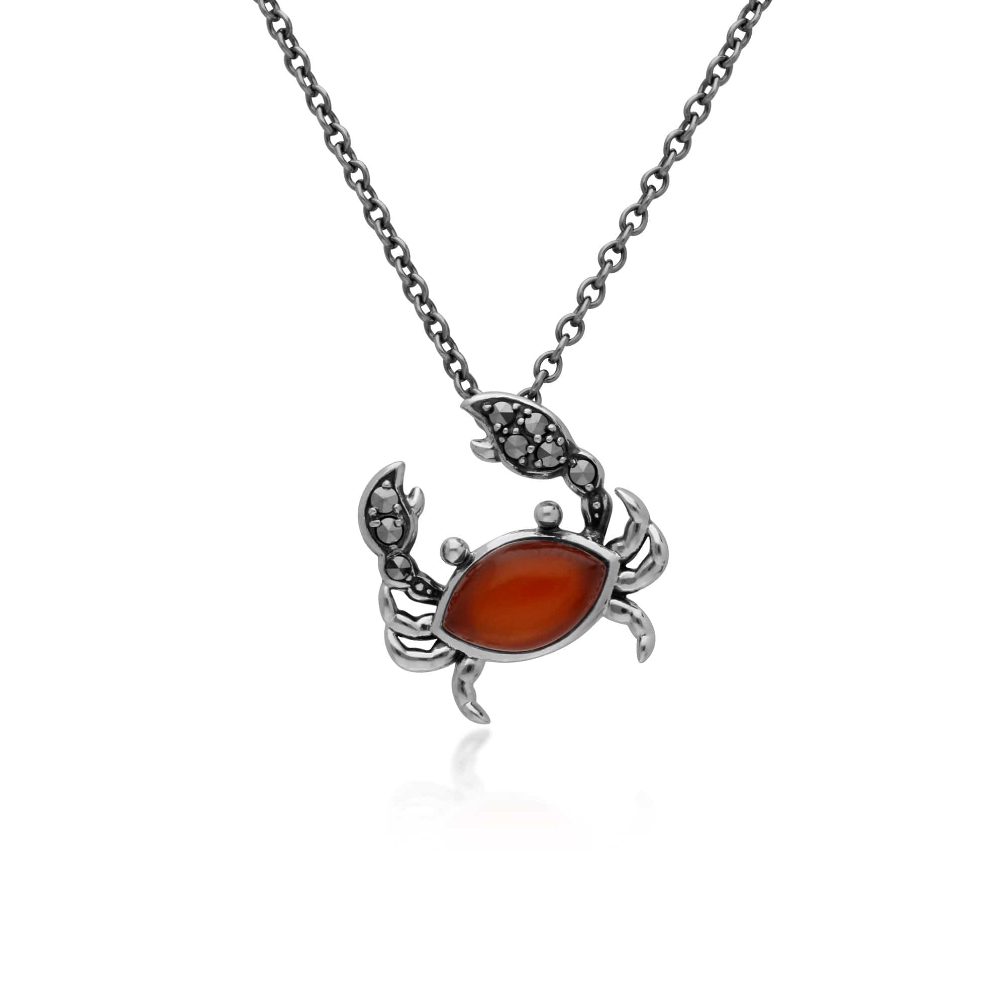 Red Dyed Carnelian &  Marcasite Crab In 925 Sterling Silver - Gemondo
