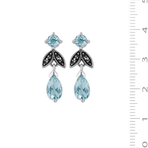 214E530301925-214N364801925 Art Nouveau Style Style Pear Blue Topaz & Marcasite Leaf Drop Earrings & Pendant Set in 925 Sterling Silver 4