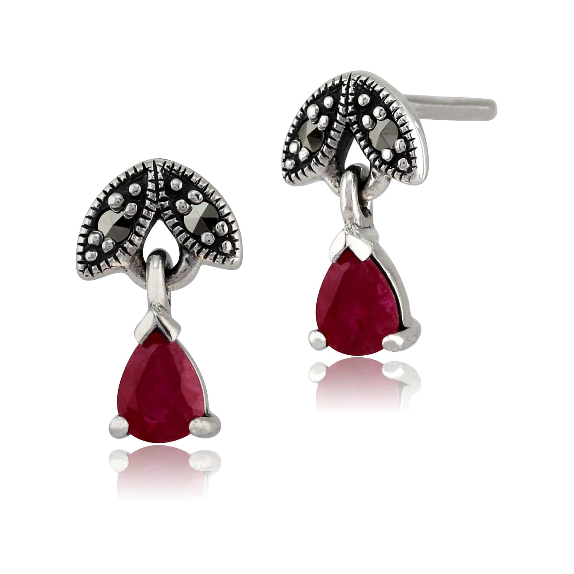 Art Deco Ruby Leaf Drop Earrings & Pendant Set Image 2
