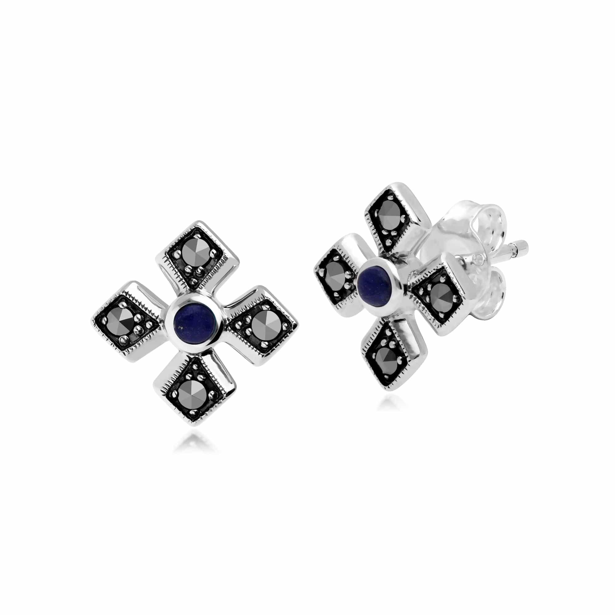 Gemondo Sterling Silver Marcasite & Lapis Lazuli Earring - Gemondo