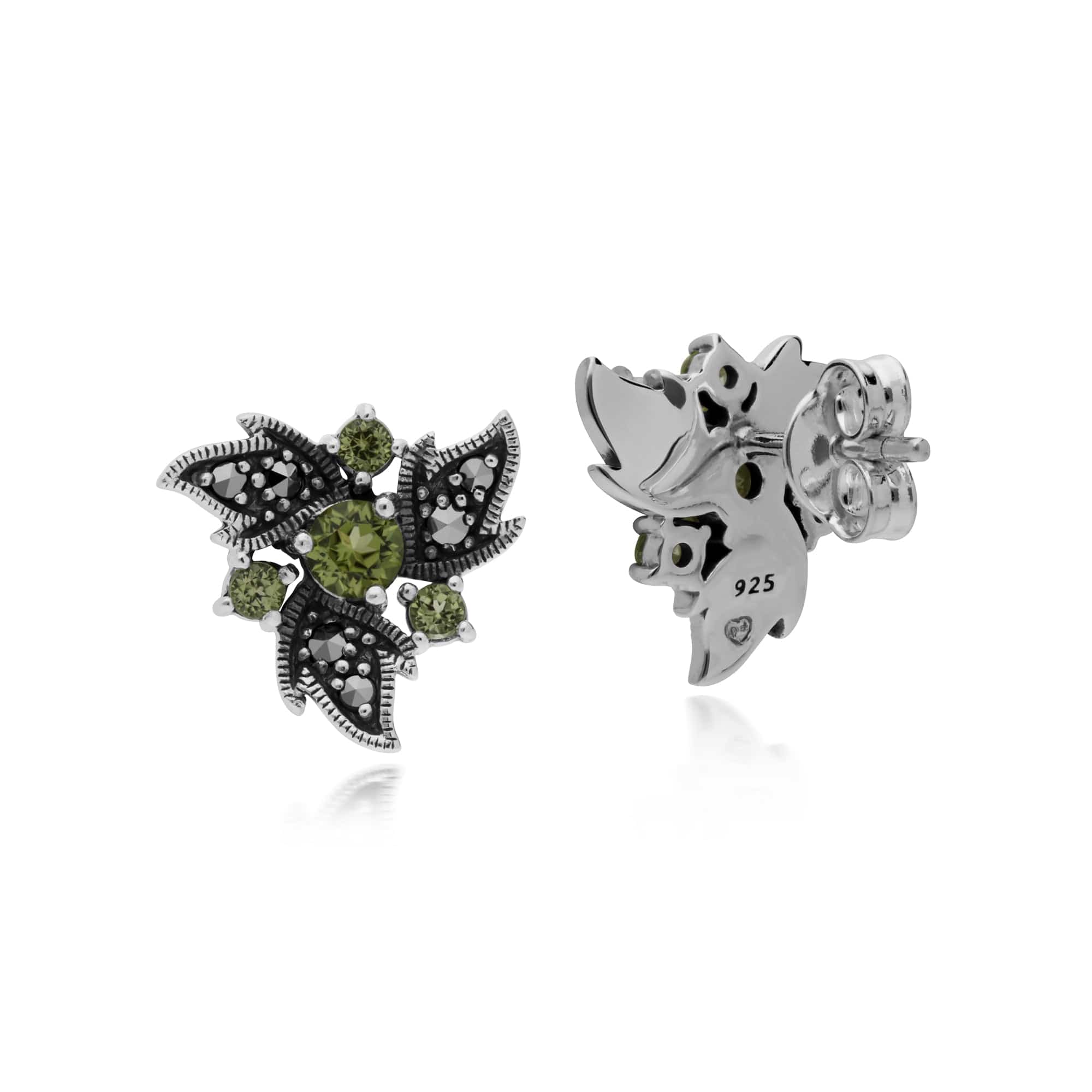 Gemondo Sterling Silver Peridot & Marcasite Art Nouveau Floral Earrings - Gemondo