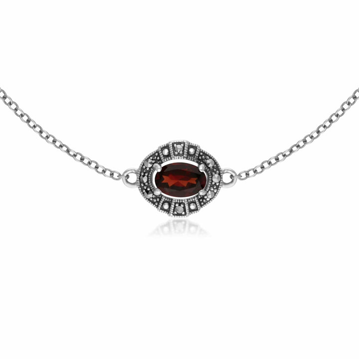 214L165403925 Art Deco Style Oval Garnet & Marcasite Cluster Bracelet 2
