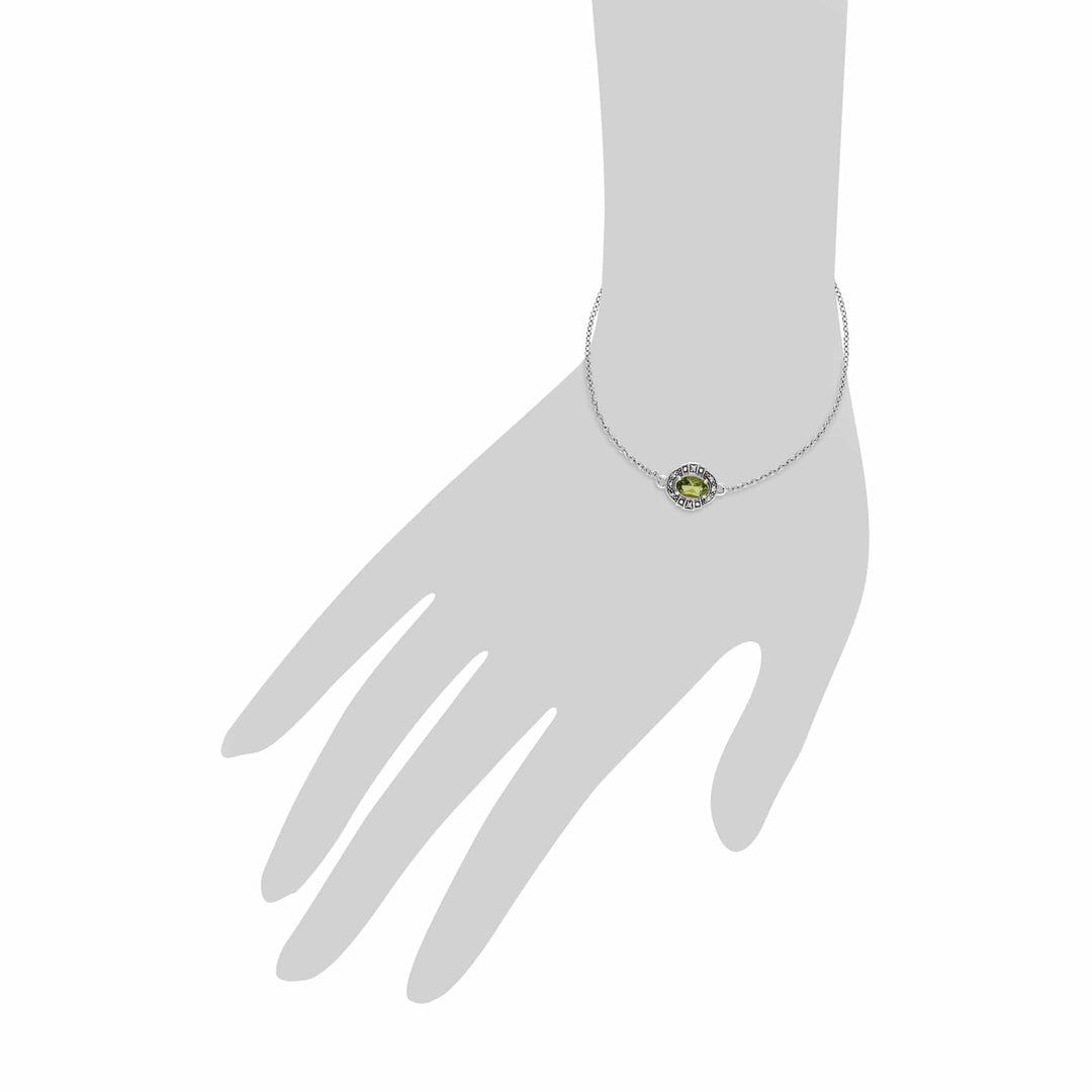 214L165404925 Art Deco Style Oval Peridot & Marcasite Cluster Bracelet in 925 Sterling Silver 3