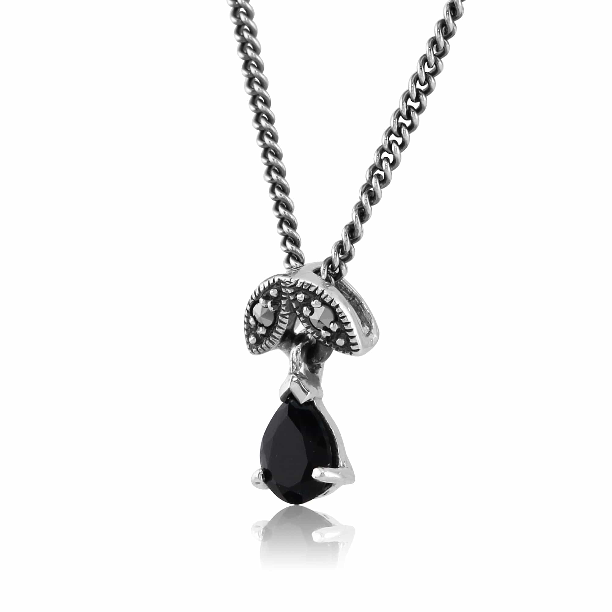 Art Nouveau Style Pear Sapphire & Marcasite Pendant