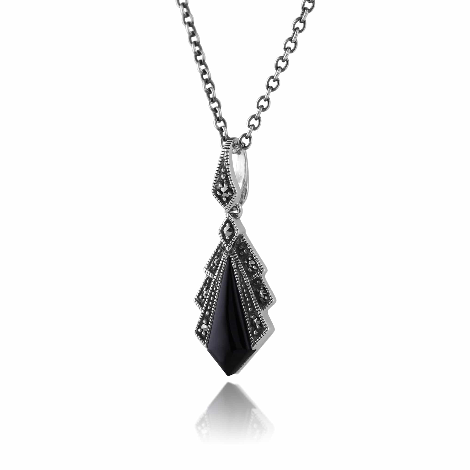214N658204925 Art Deco Style Black Onyx & Marcasite Pendant in 925 Sterling Silver 3