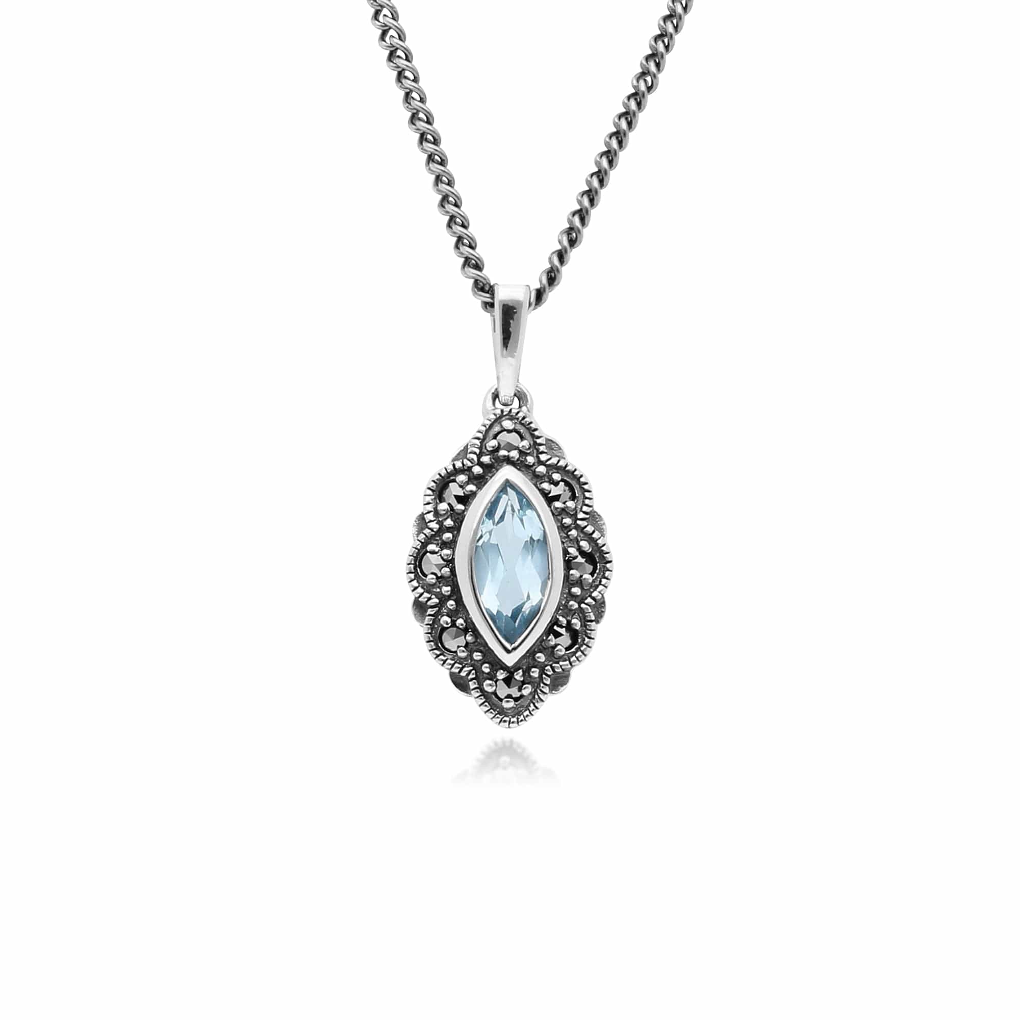214N696101925 Gemondo Sterling Silver Blue Topaz & Marcasite Art Nouveau 45cm Necklace 1