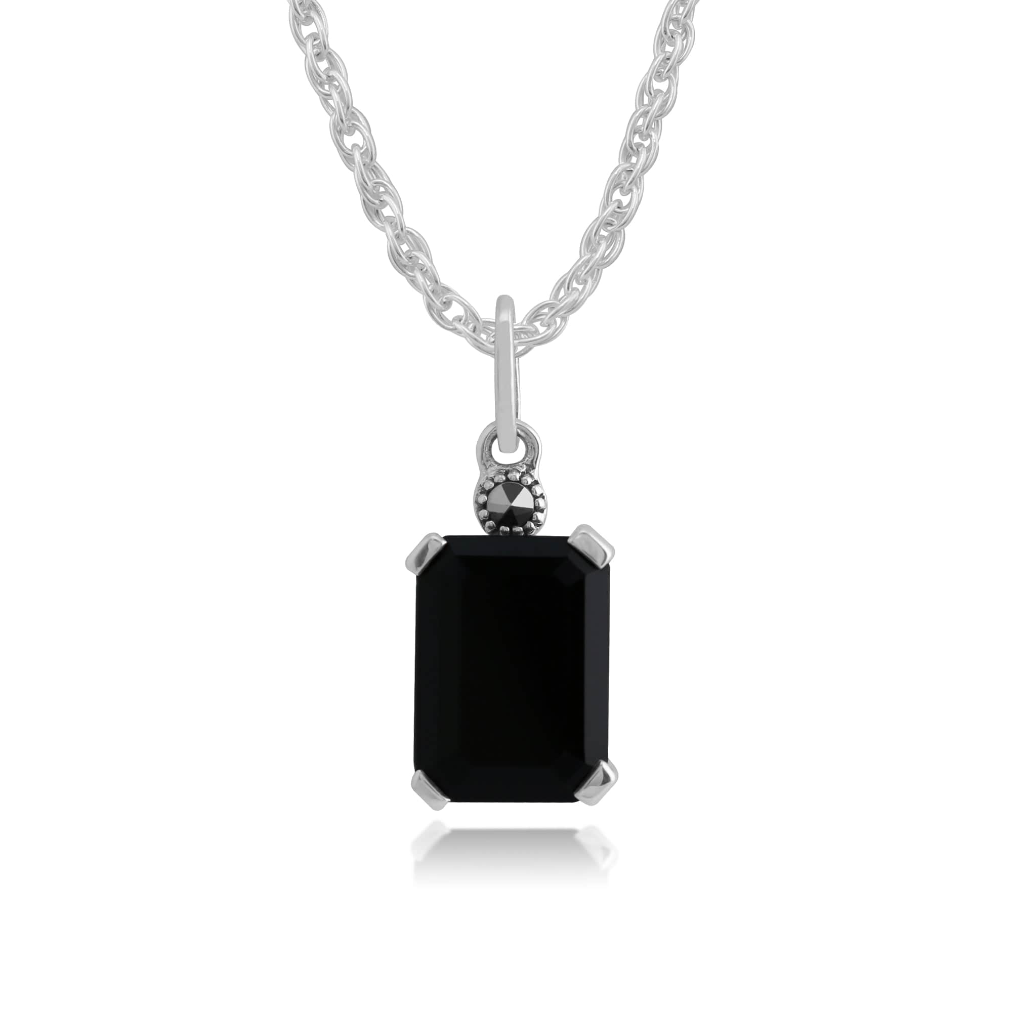 214P296501925 Art Deco Style Octagon Black Onyx & Marcasite Pendant in 925 Sterling Silver 1