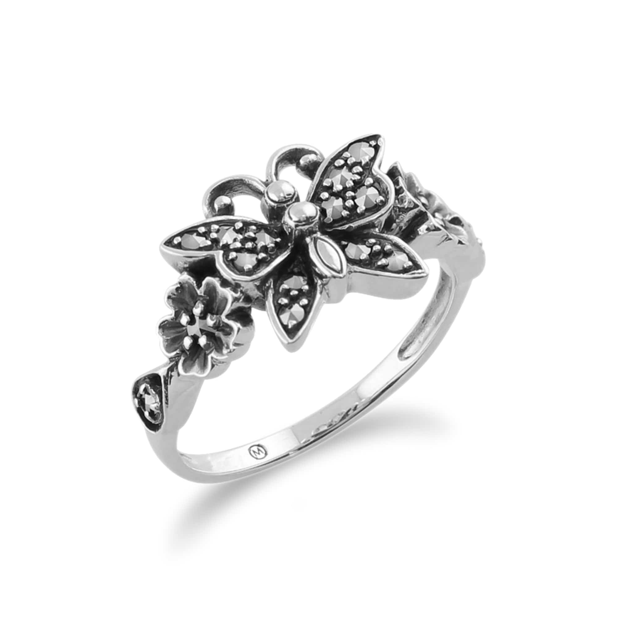 214R441801925 Art Nouveau Style Round Marcasite Butterfly Ring in 925 Sterling Silver 2