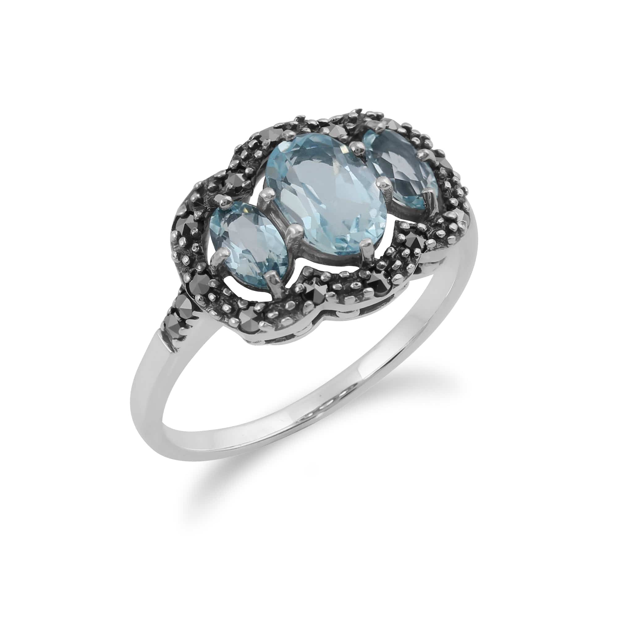 214R483504925 Gemondo Sterling Silver Blue Topaz & Marcasite Ring 2