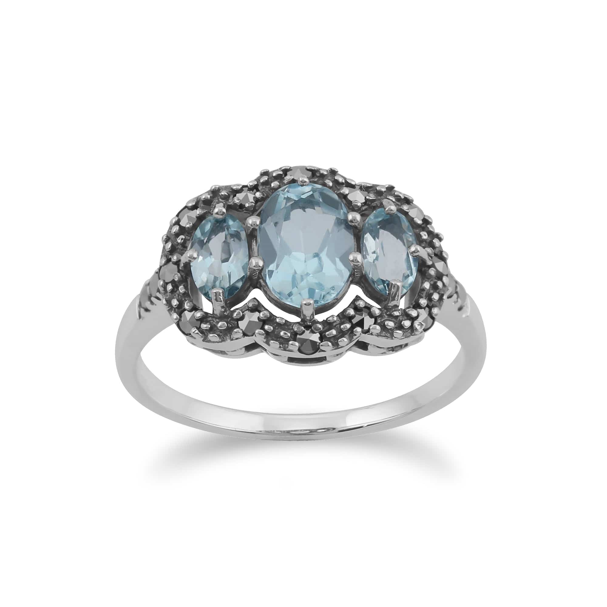 Gemondo Sterling Silver Blue Topaz & Marcasite Ring Image 1