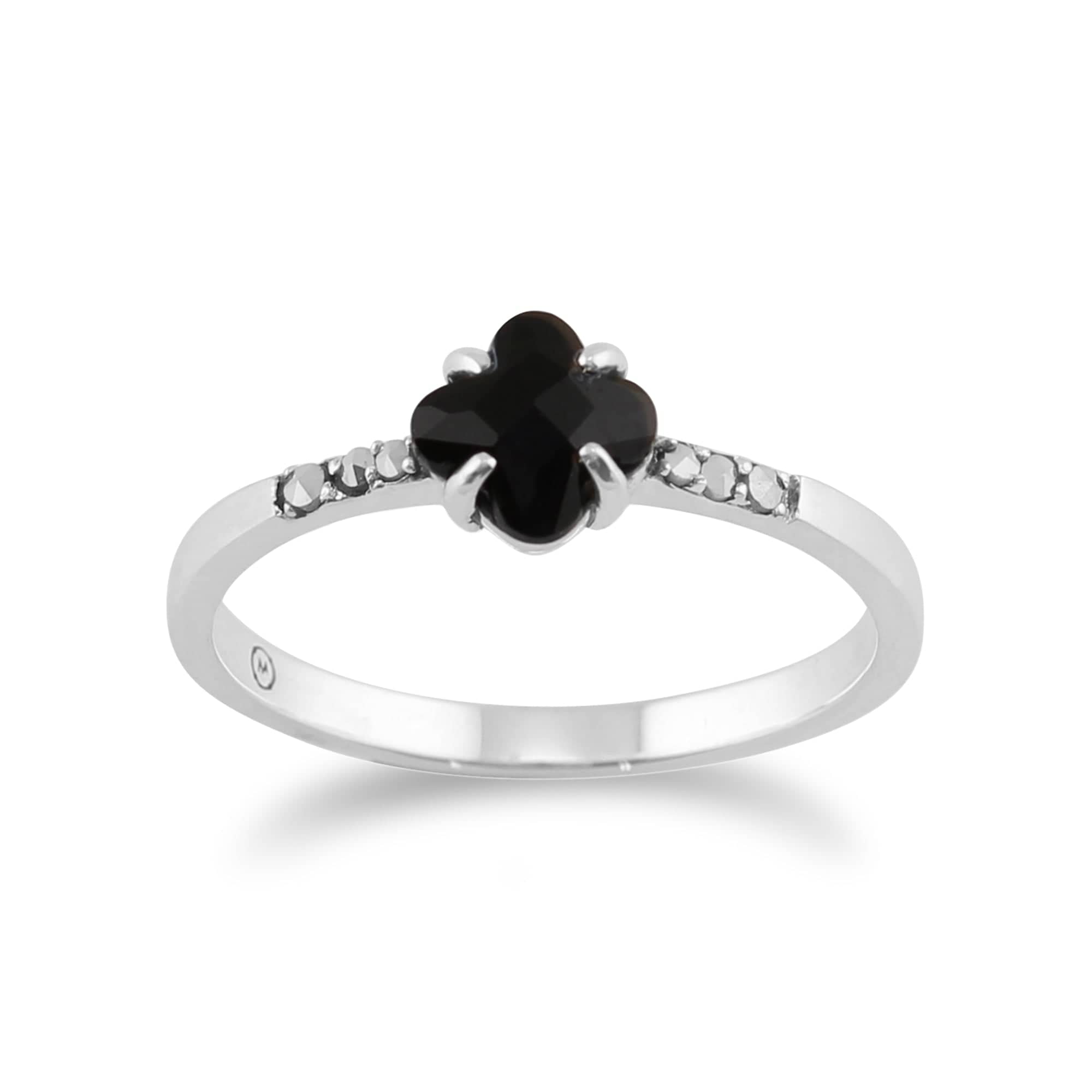 Ring Floral Onyx Marcasite