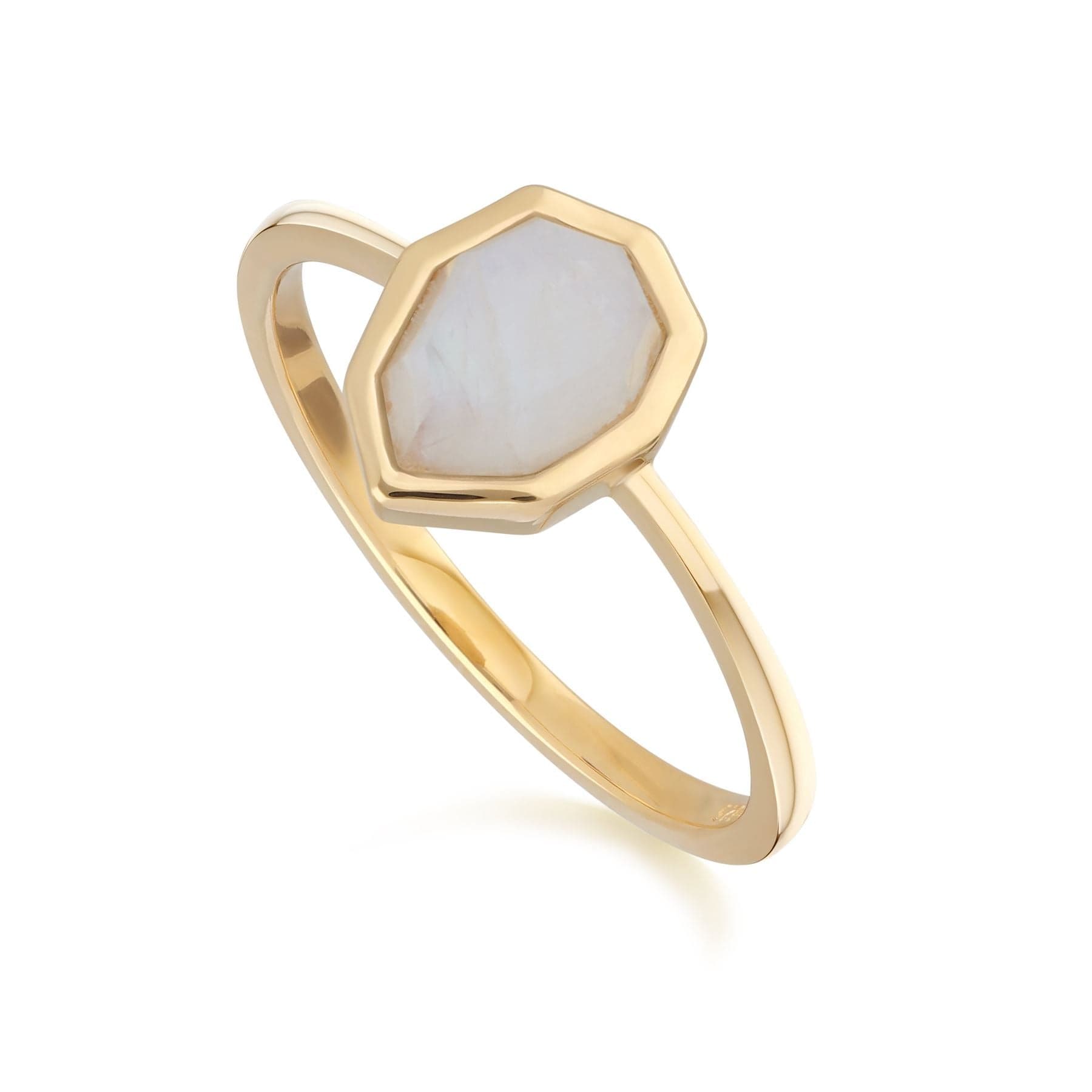 271R025403925 Irregular B Gem Rainbow Moonstone Ring in Gold Plated Silver 1