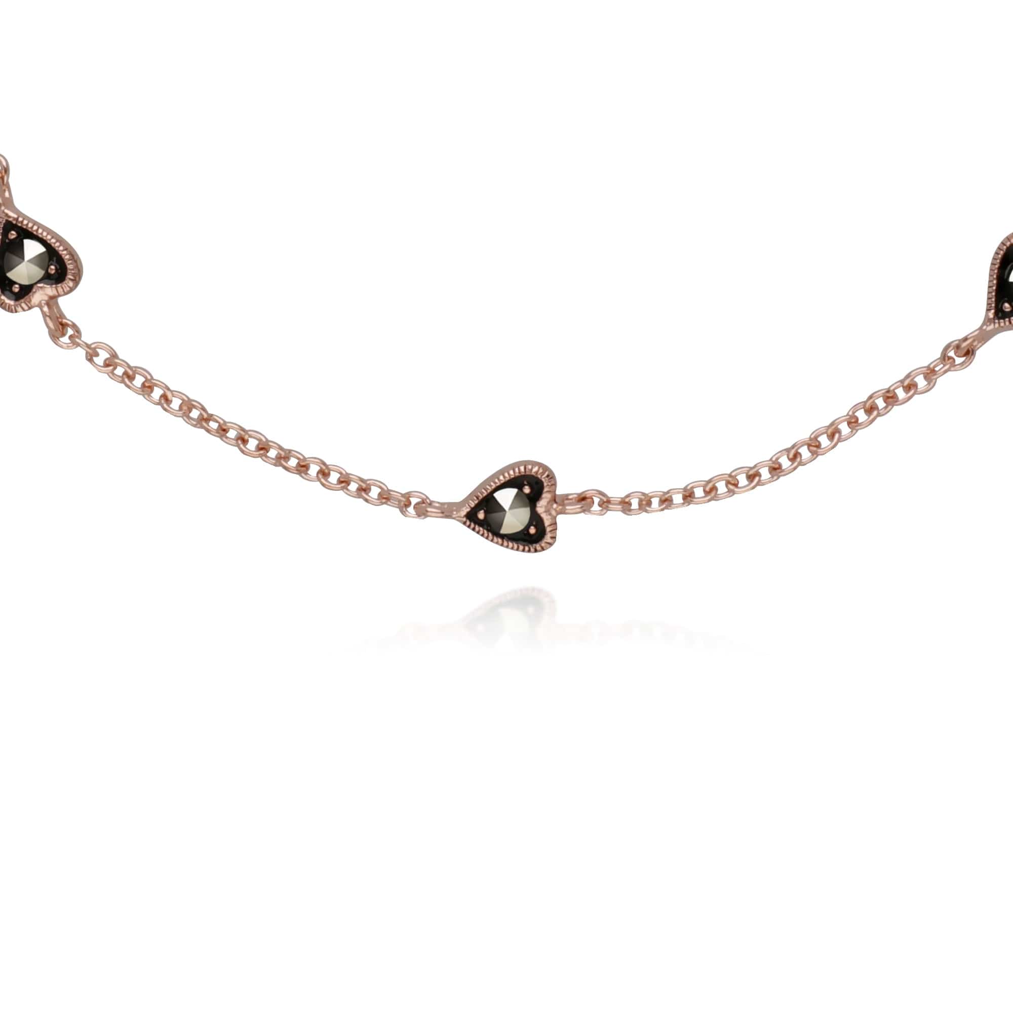 224L007701925 Marcasite Petite Heart Bracelet In Rose Gold Plated Silver 2