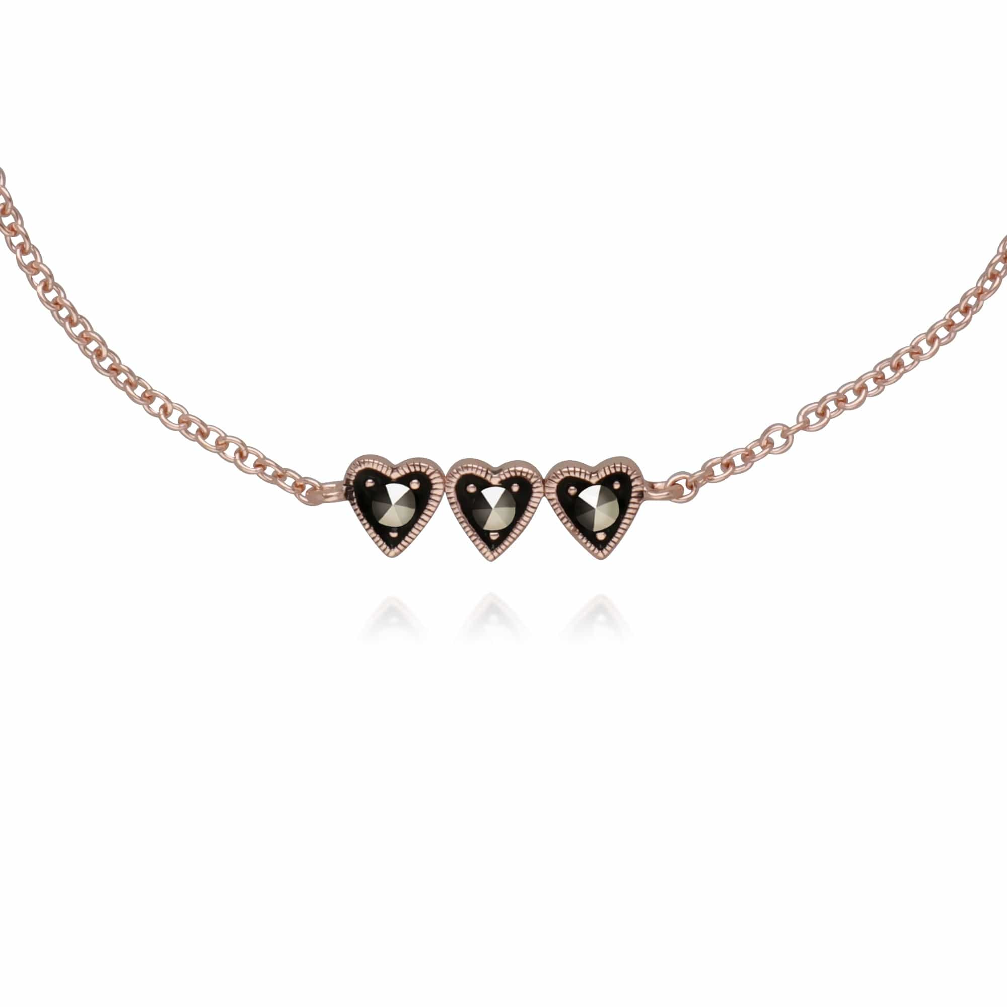 224L008101925 Rose Gold Plated Round Marcasite Three Heart Bracelet in 925 Sterling Silver 1