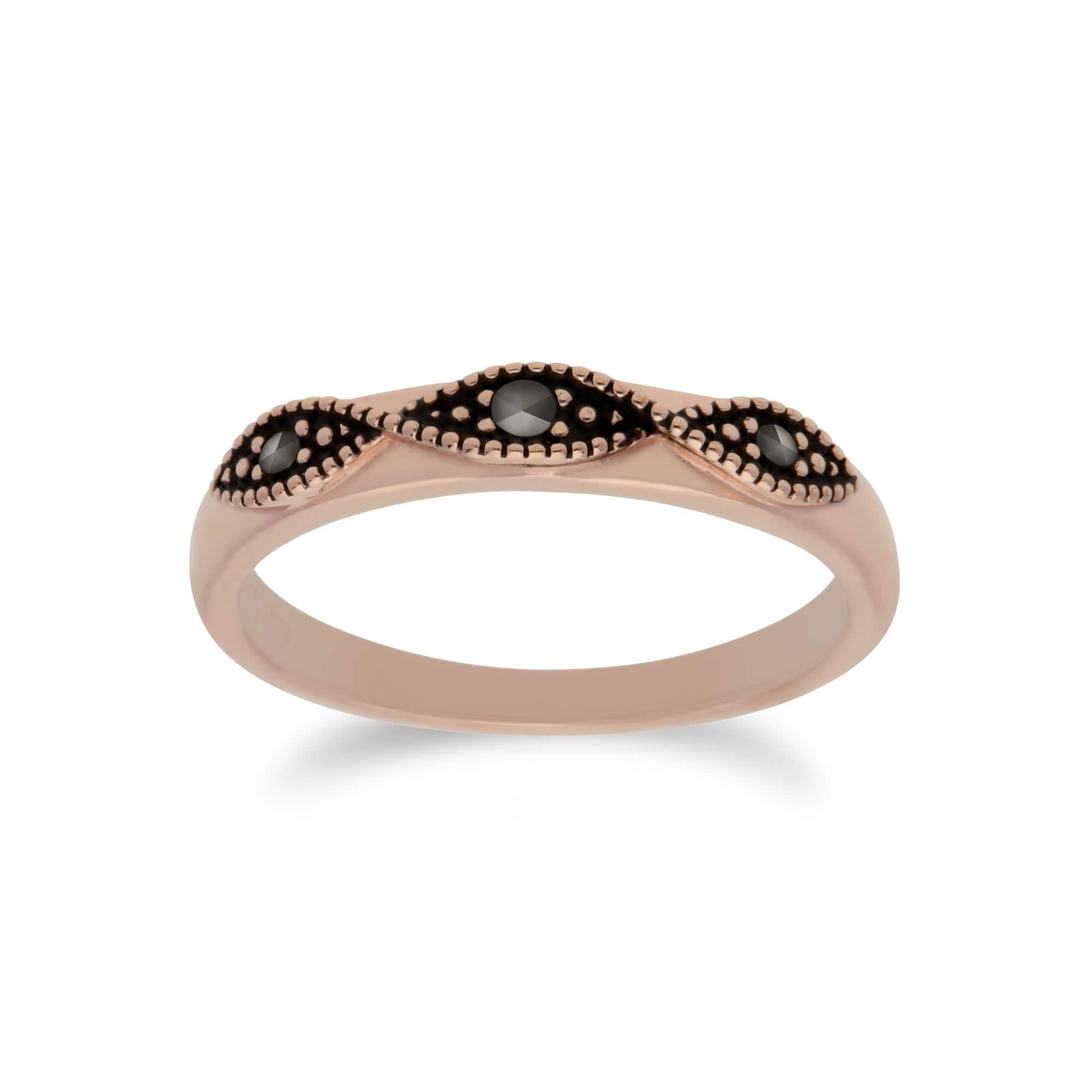 224R033201925 Rose Gold Plated Silver  Marcasite Twist Design Ring 1