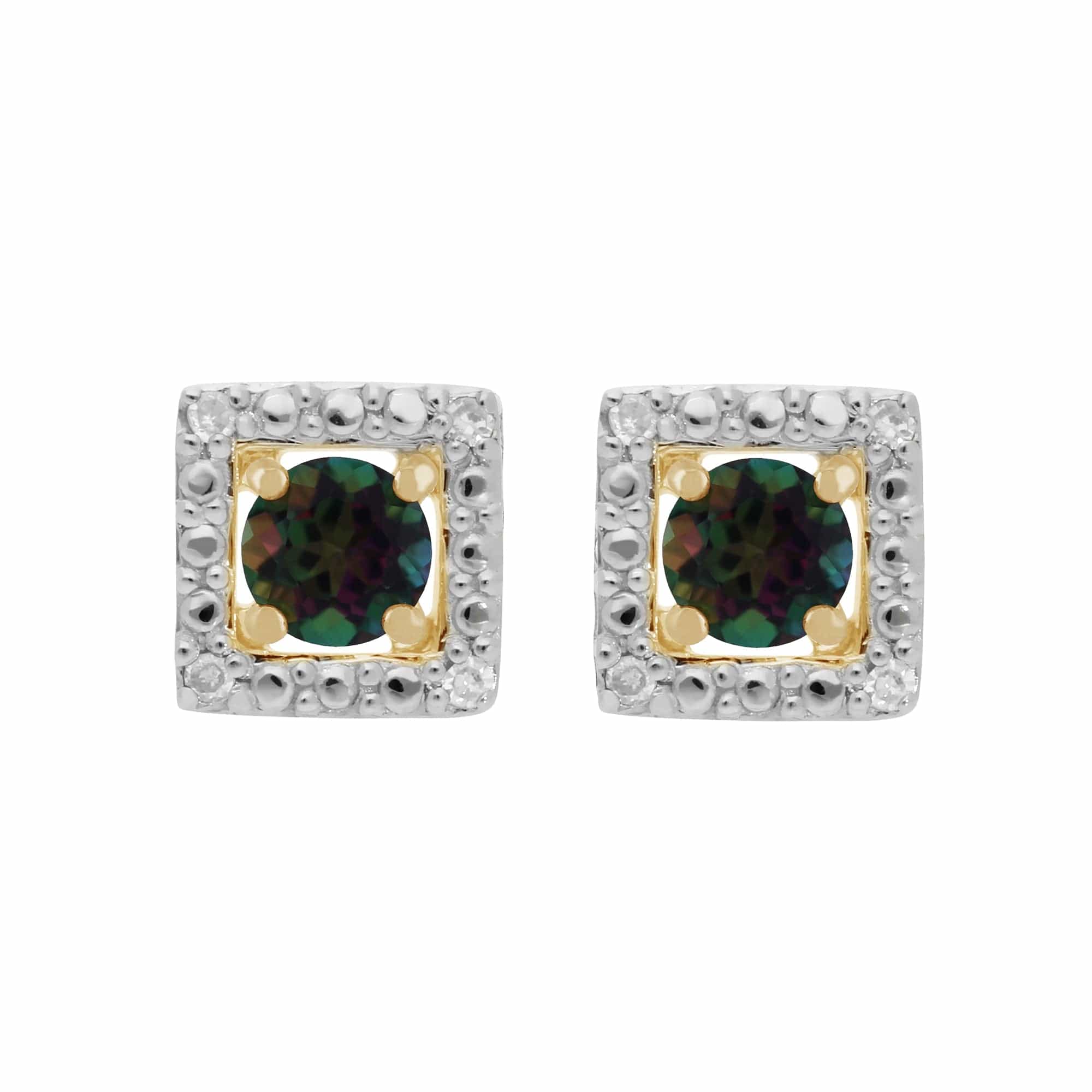 22523-191E0379019 Classic Round Mystic Topaz Stud Earrings with Detachable Diamond Square Earrings Jacket Set in 9ct Yellow Gold 1