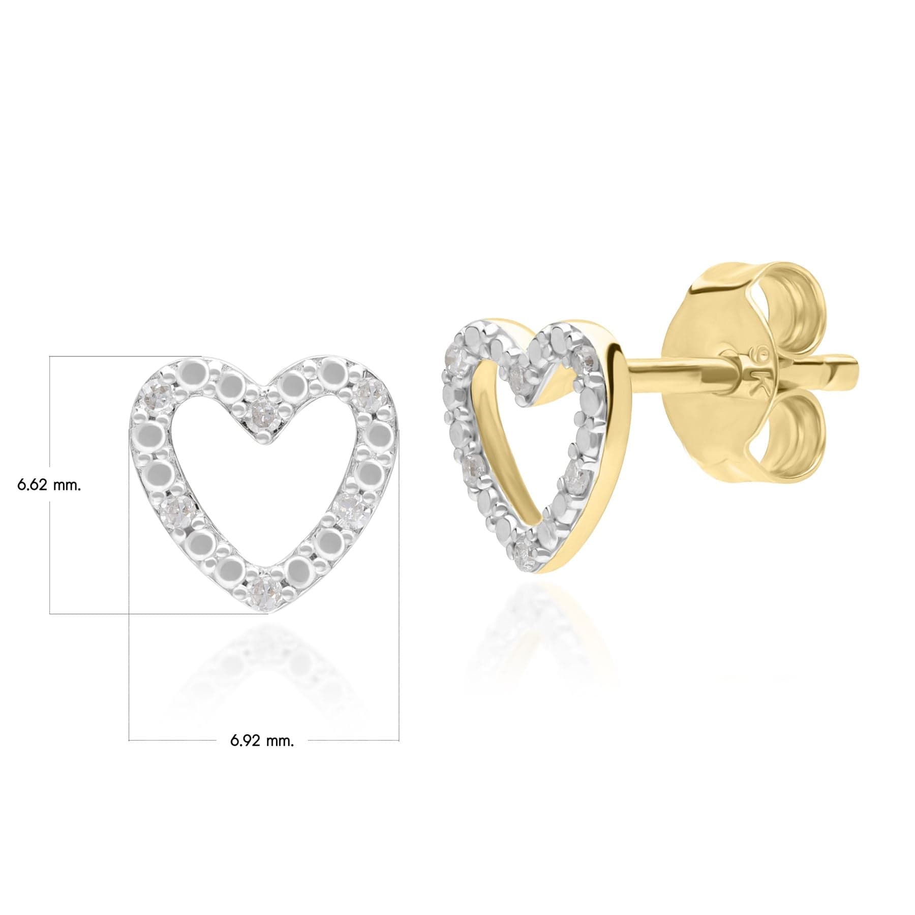 191E0432019 Diamond Love Heart Stud Earrings in 9ct Yellow Gold Dimensions