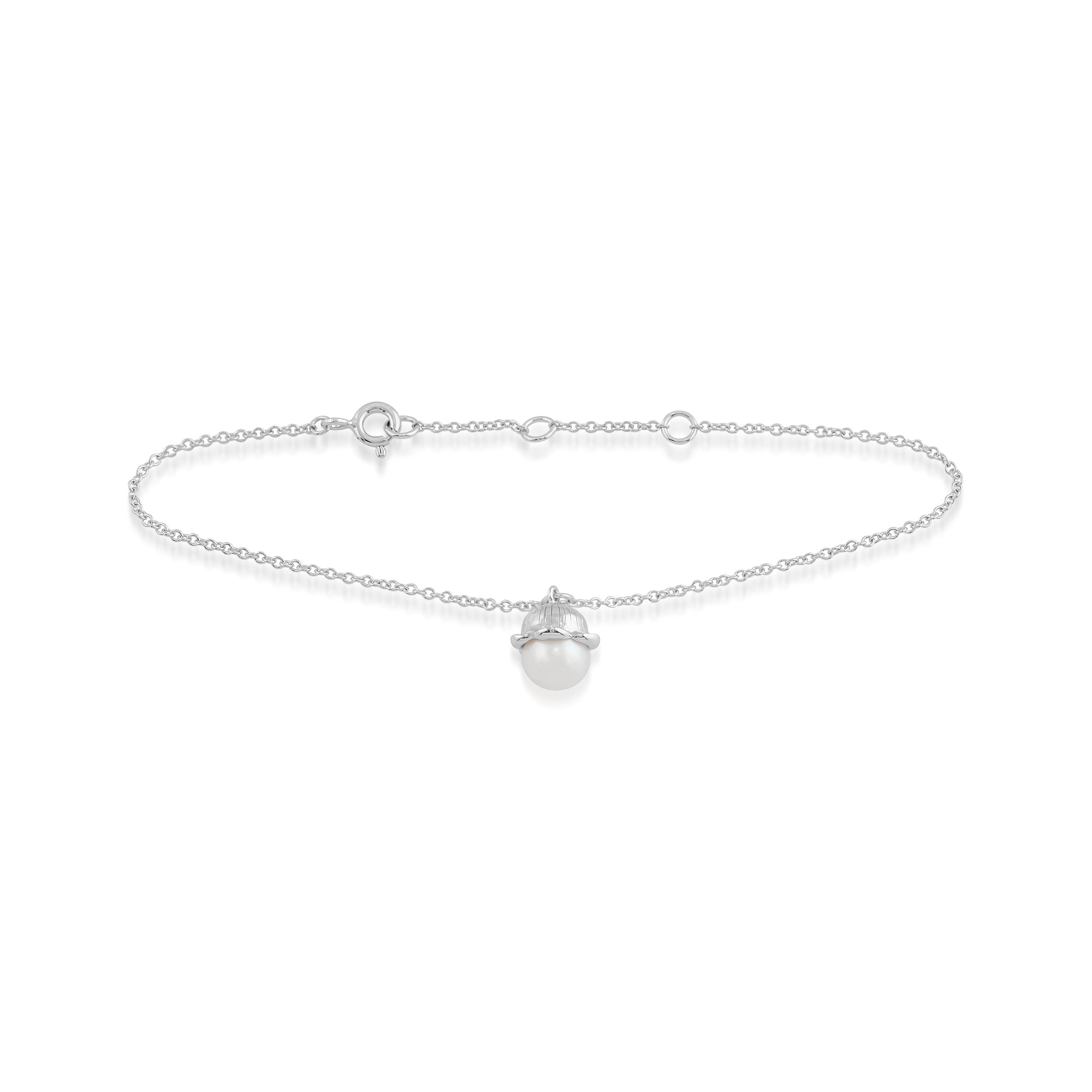 Floral Pearl Lily Single Stone Bracelet in 925 Sterling Silver - Gemondo