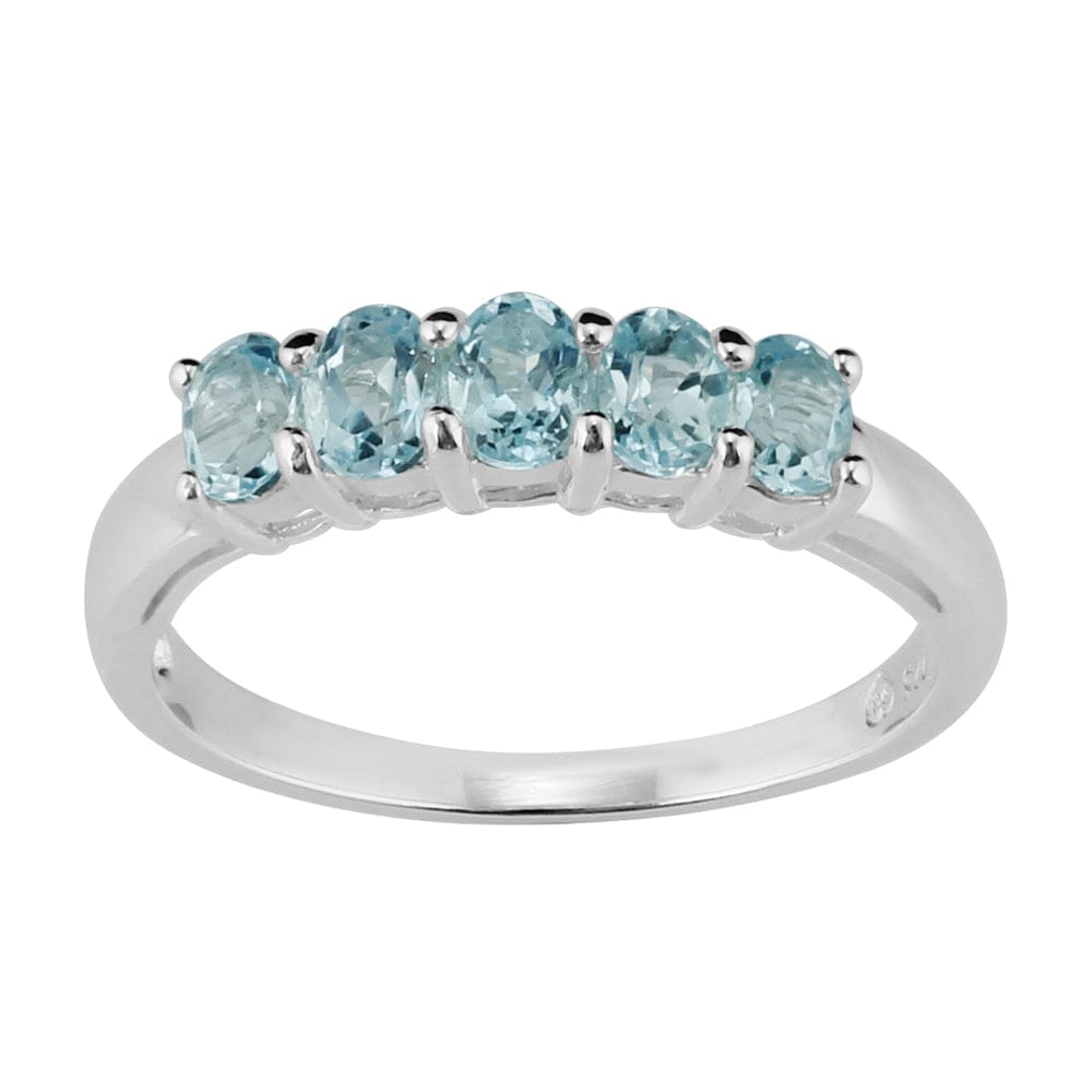 Sterling Silver 0.88ct Natural Blue Topaz Classic Five Stone Style Ring Image 1