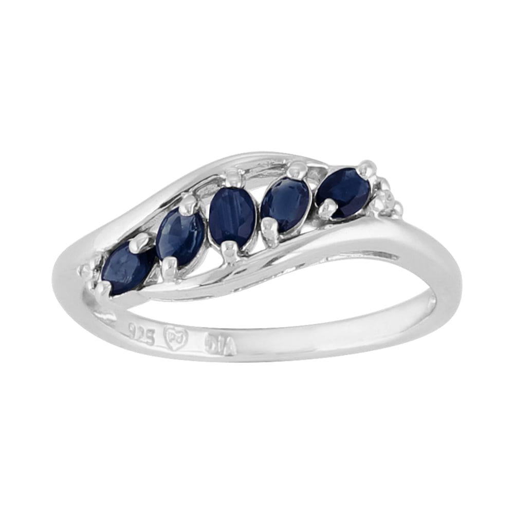 Contemporary Oval Sapphire Five Stone Leaf Style Ring in 925 Sterling Silver