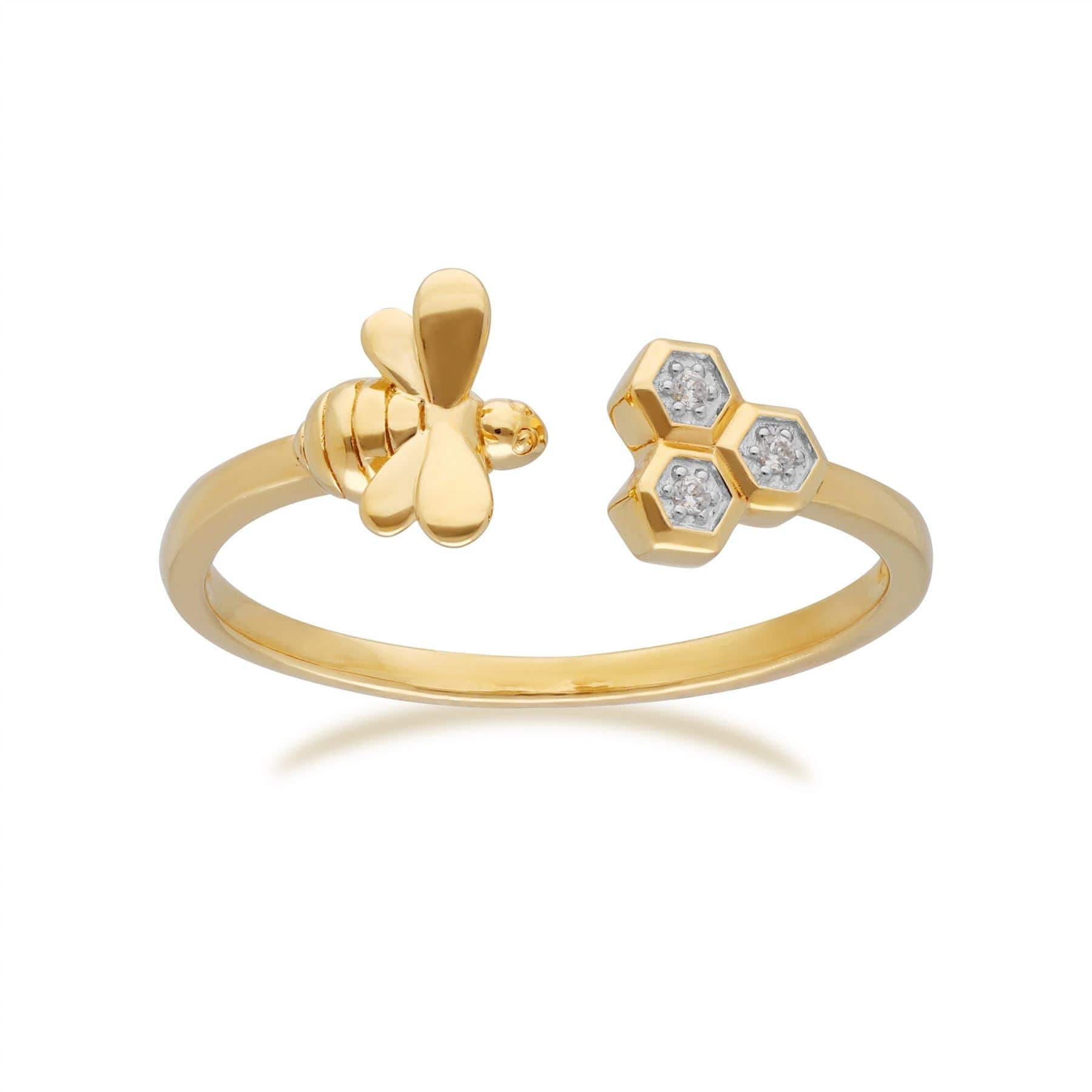 191R0917019 Honeycomb Inspired Diamond Trilogy Bee Ring in 9ct Yellow Gold 4