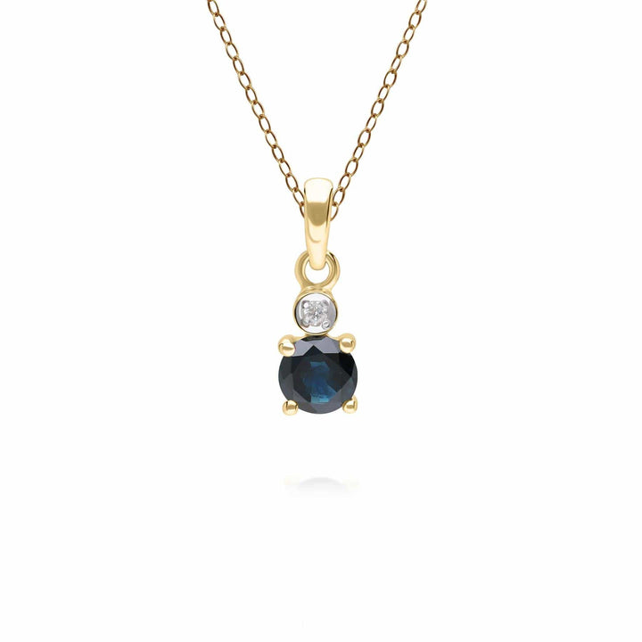 135P2099039 Micro Statement Round Sapphire & Diamond Pendant in 9ct Yellow Gold 1