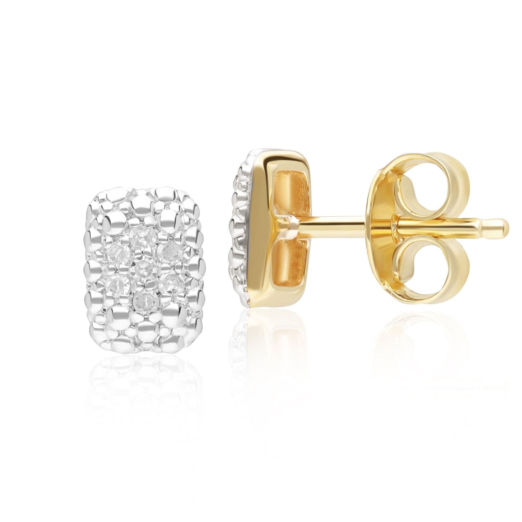 191E0426019 Diamond Pave Rectangle Stud Earrings 9ct Yellow Gold Side