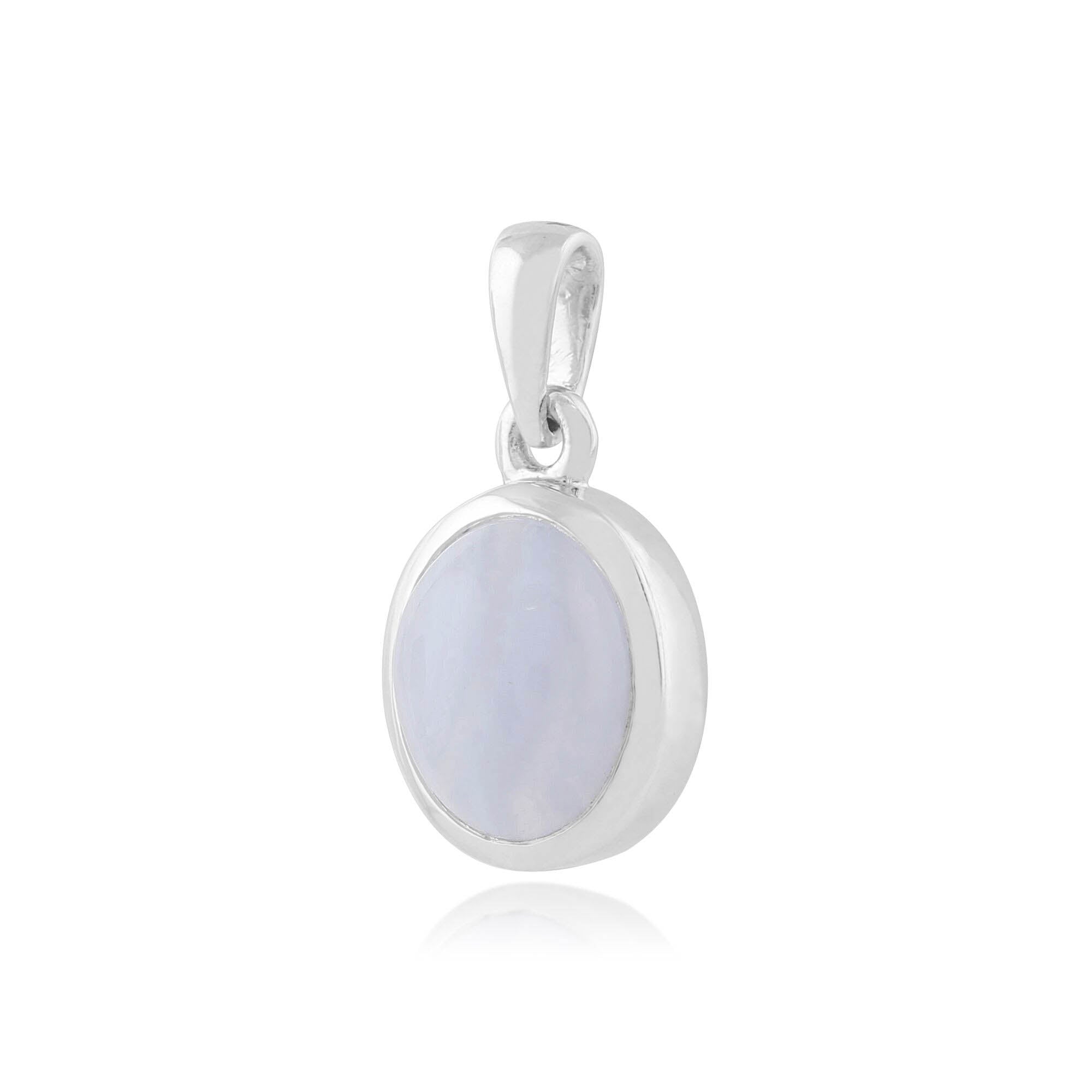 260P160602925 Classic Oval Blue Lace Agate Bezel Set Pendant in 925 Sterling Silver 2