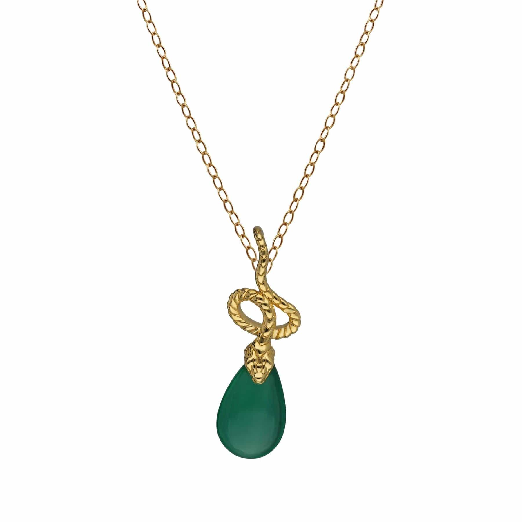 253P297801925 ECFEW™ Dyed Green Chalcedony Winding Snake Pendant Necklace in Sterling Silver 1