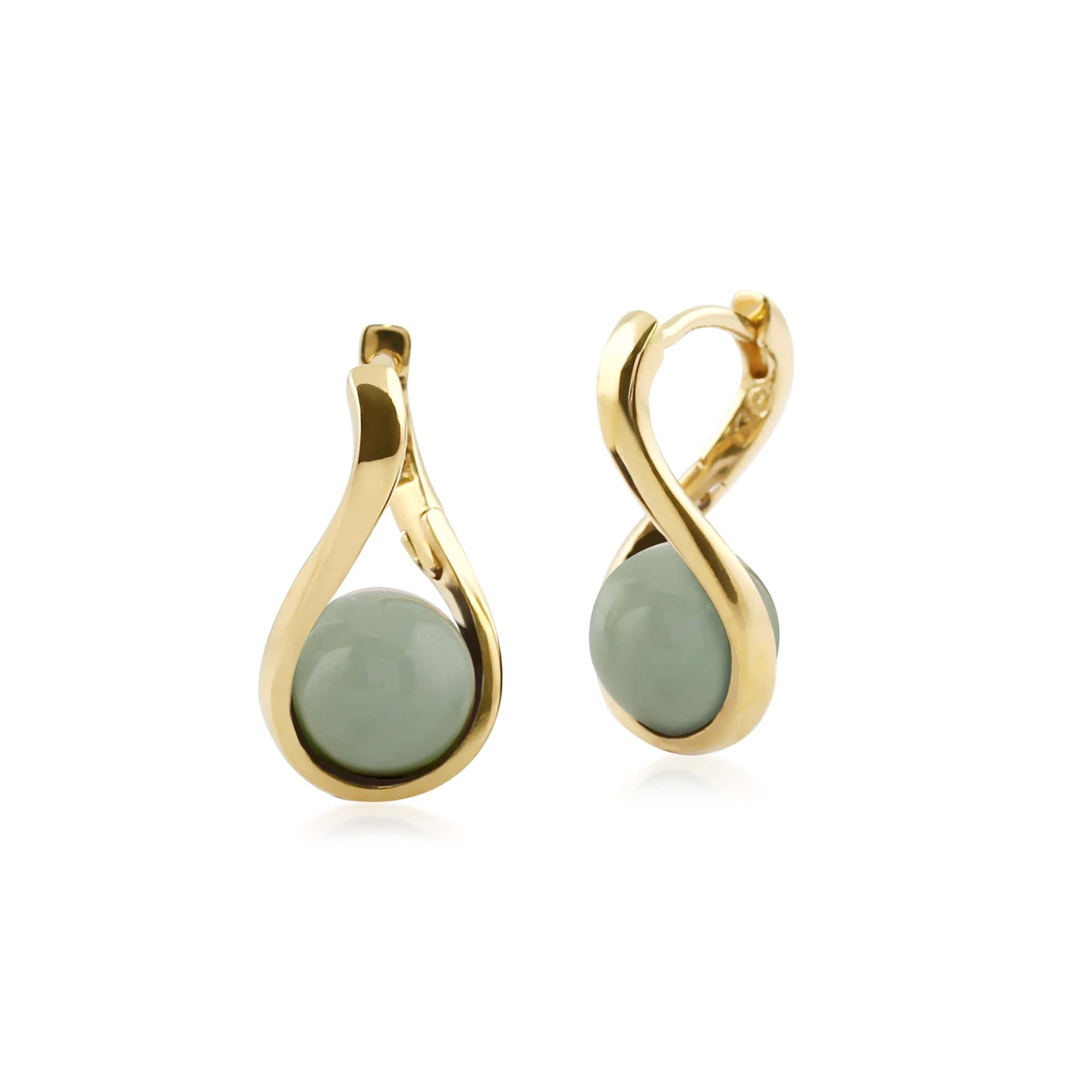 T0753E90H6 Kosmos Dyed Green Jade Orb Earrings in Gold Plated Sterling Silver 1