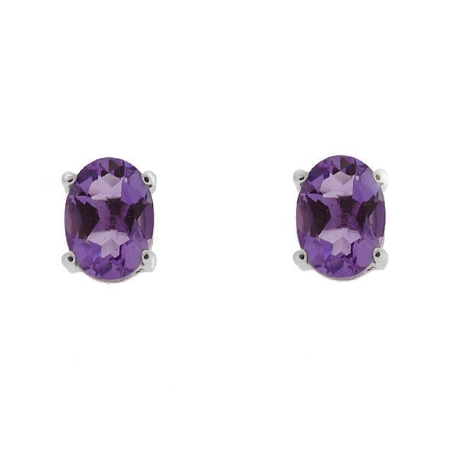 Gemondo 9ct White Gold 1.27ct 4 Claw Set Amethyst Oval Stud Earrings 7x5mm Image