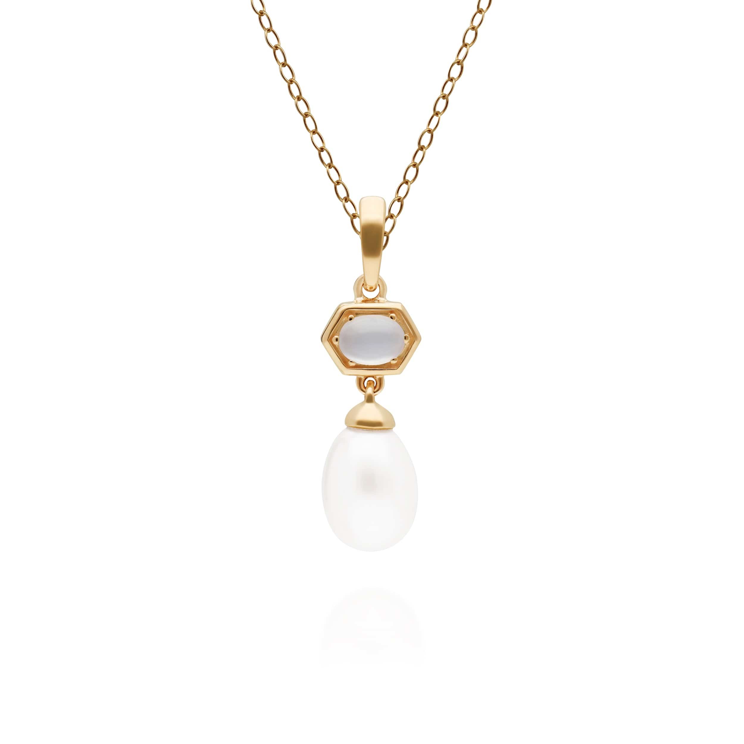 270P030602925-270E030602925 Modern Pearl & Moonstone Pendant & Earring Set in Gold Plated Silver 4