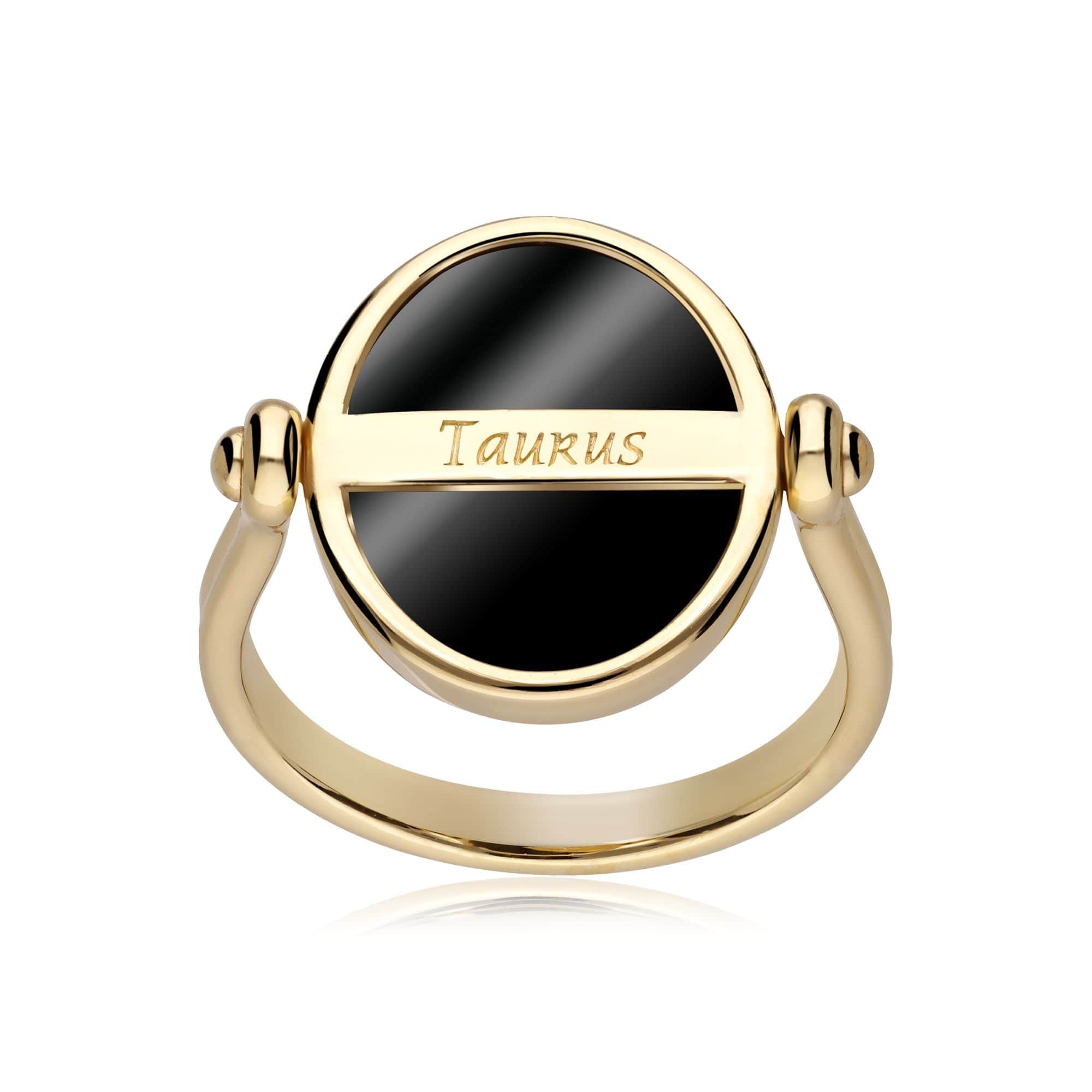 270R061501925 Zodiac Black Onyx Taurus Flip Ring in 18ct Gold Plated Silver 5