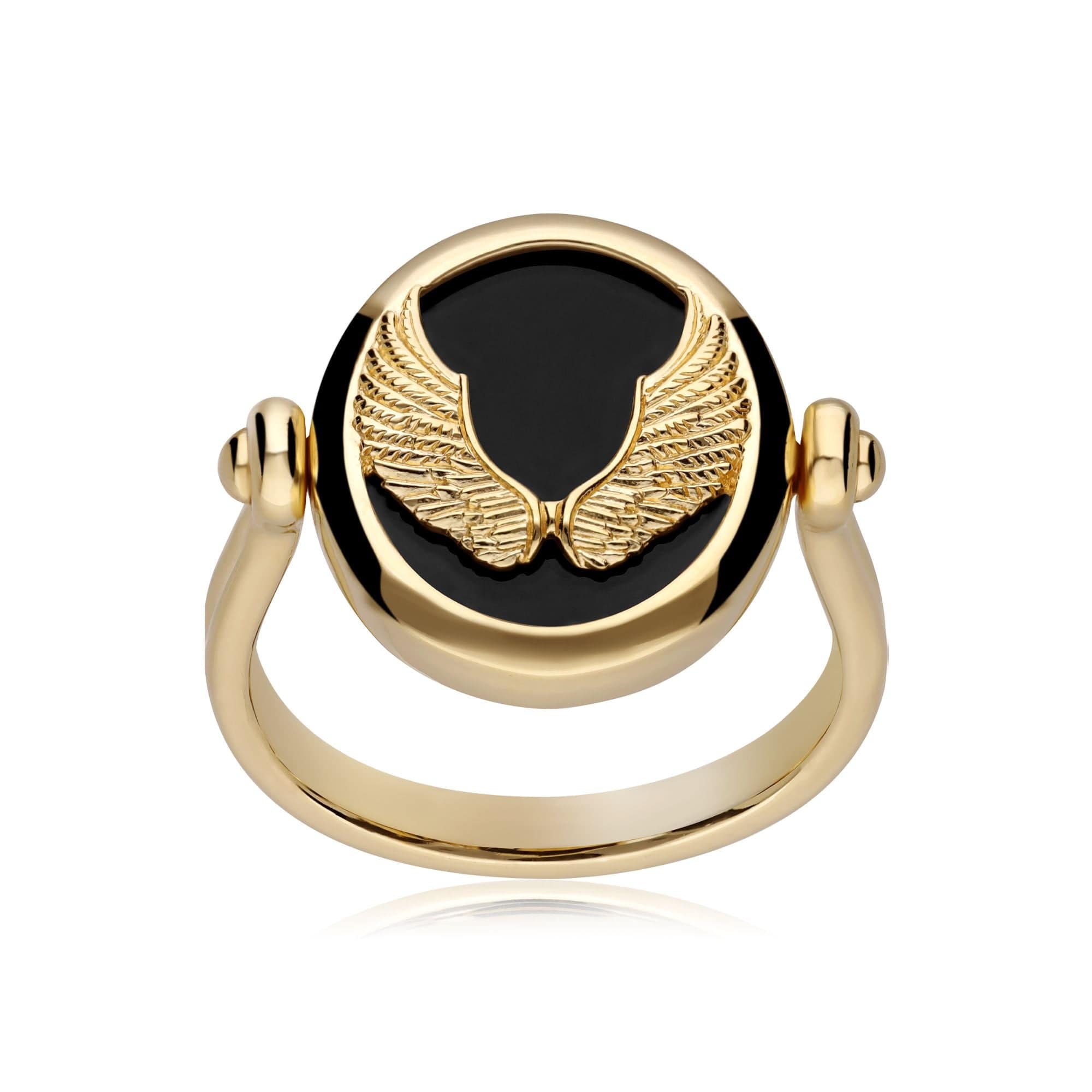270R061901925 Zodiac Black Onyx Virgo Flip Ring in 18ct Gold Plated Silver 4