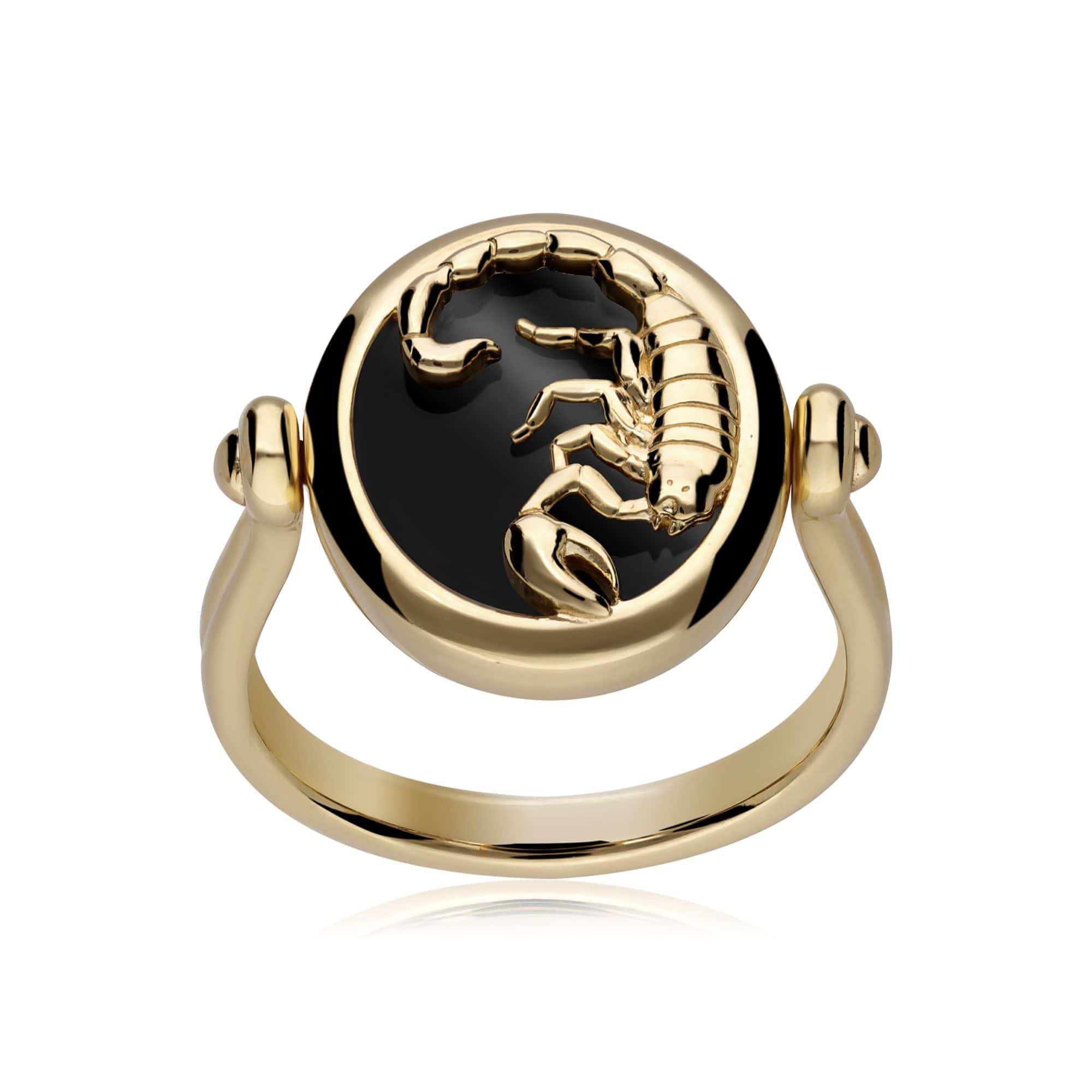 270R062101925 Zodiac Black Onyx Scorpio Flip Ring in 18ct Gold Plated Silver 4